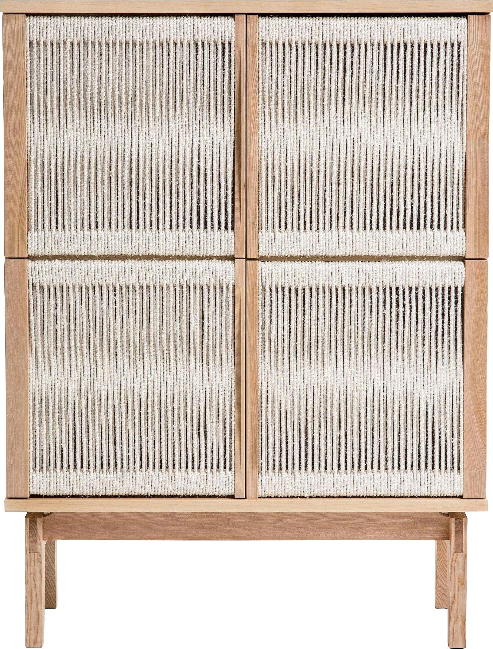 Woodman Highboard Lidia Opbergkast, deurfronten van gevlochten hennepkoord, breedte 90 cm