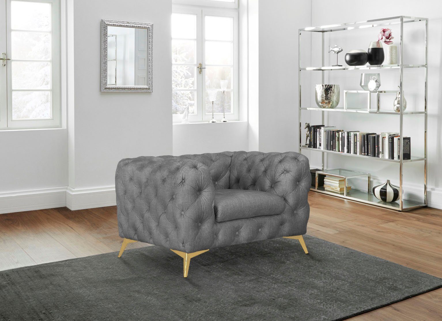 Leonique Chesterfield-fauteuil Glynis Fauteuil luxueuze capitonnage, moderne chesterfield look, kleur van de poten ter keuze