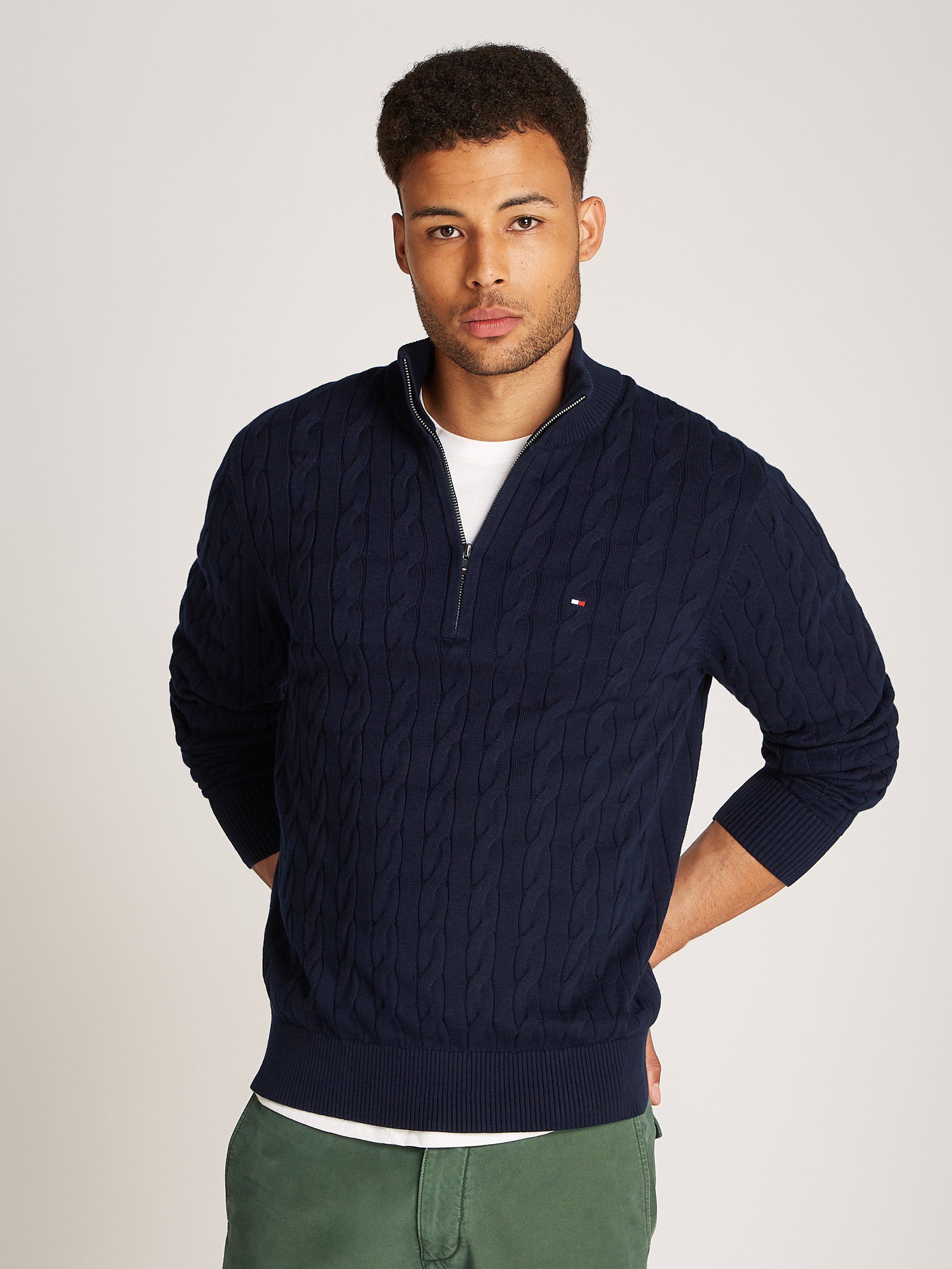 Tommy Hilfiger Gebreide trui CLASSIC COTTON CABLE ZIP MOCK