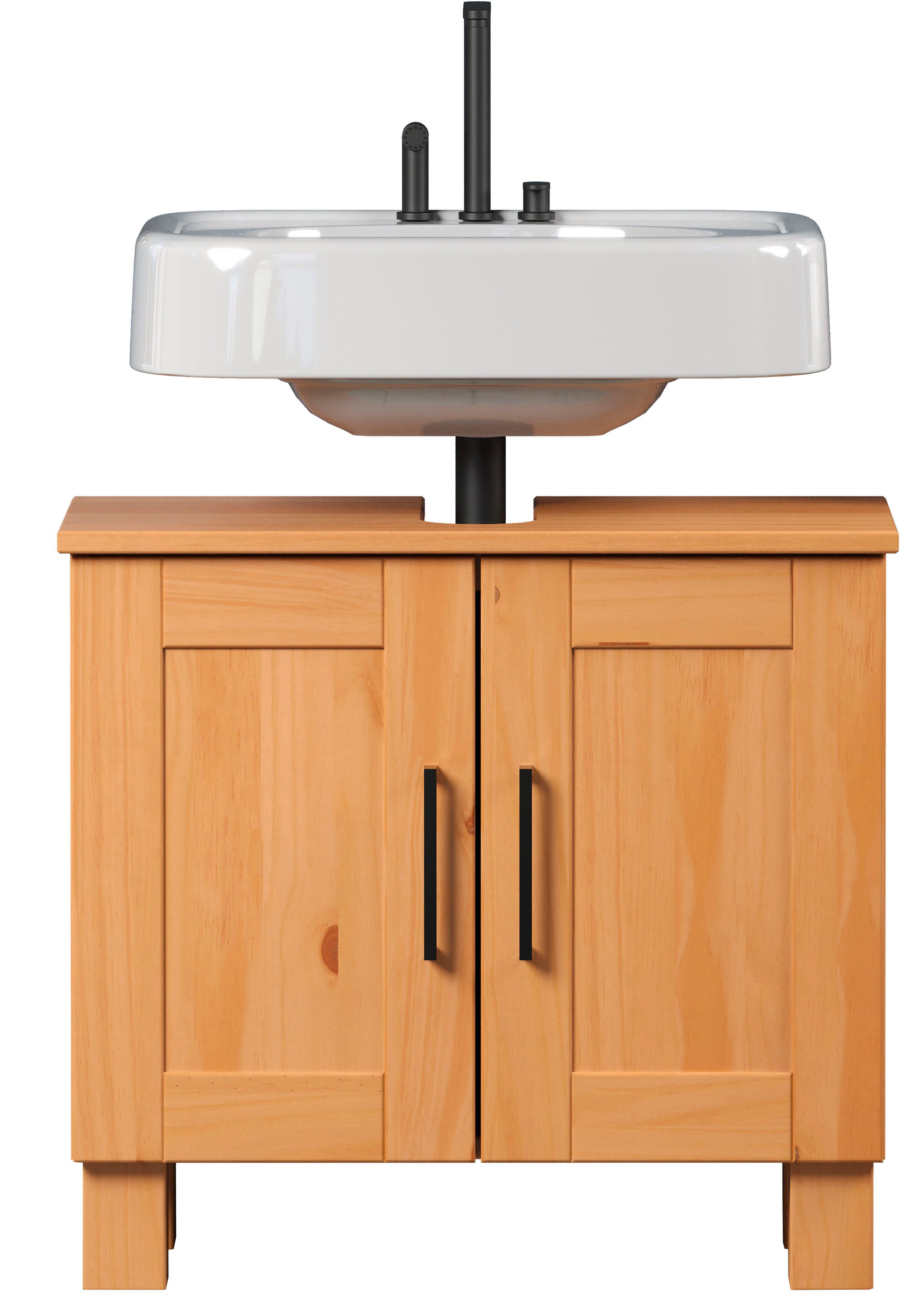 welltime Wastafelonderkast Ulea Wastafel van massief hout met handgrepen - afmetingen (B/D/H) 60/30/80 cm (1 stuk)