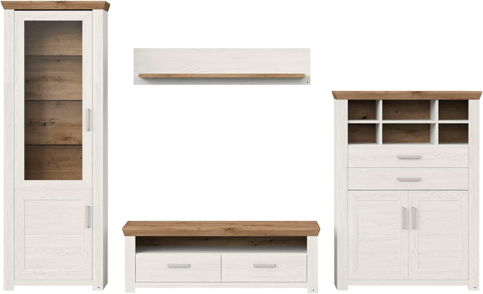 set one by Musterring Wandmeubel York Combinatie 23, in 3 kleurvarianten, totale breedte 314 cm (4-delig)