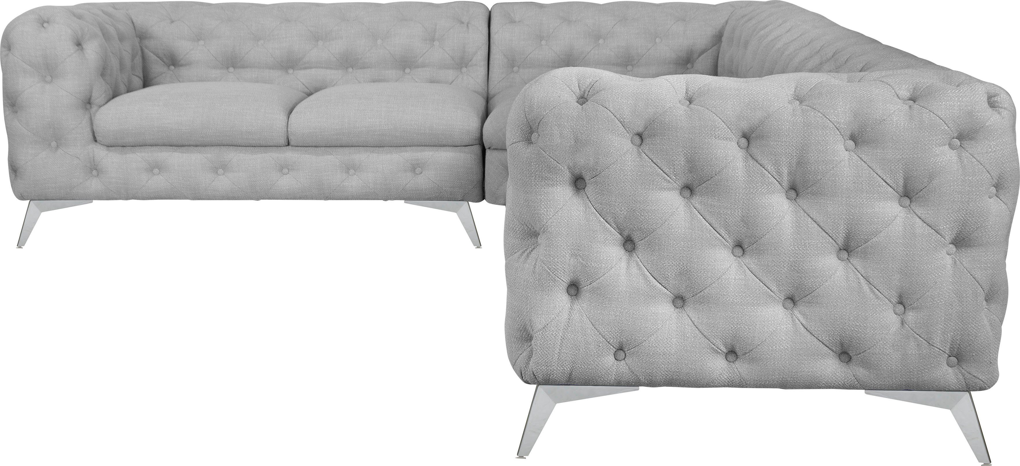 Leonique Chesterfield-bank Ecksofa GLYNIS L-Form mit Wellenunterfederung, Maße B/T/H 323/264/75cm luxueuze capitonnage, moderne chesterfield look, kleur van de poten ter keuze
