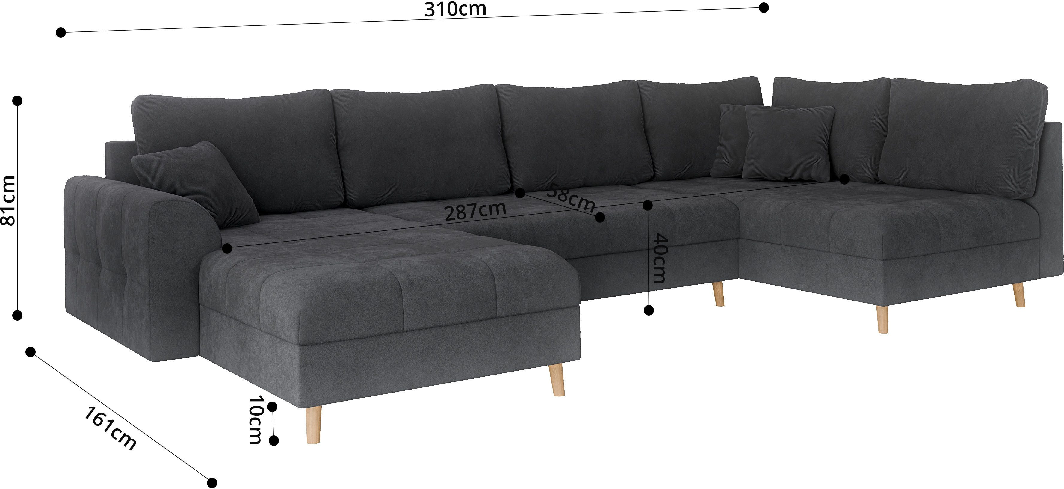 Home affaire Zithoek CHARRE U-vorm met ottomane, afmetingen B/D/H: 310/161/81 cm fijne stiksels, losse rug- en sierkussens, ook in cord en bouclé