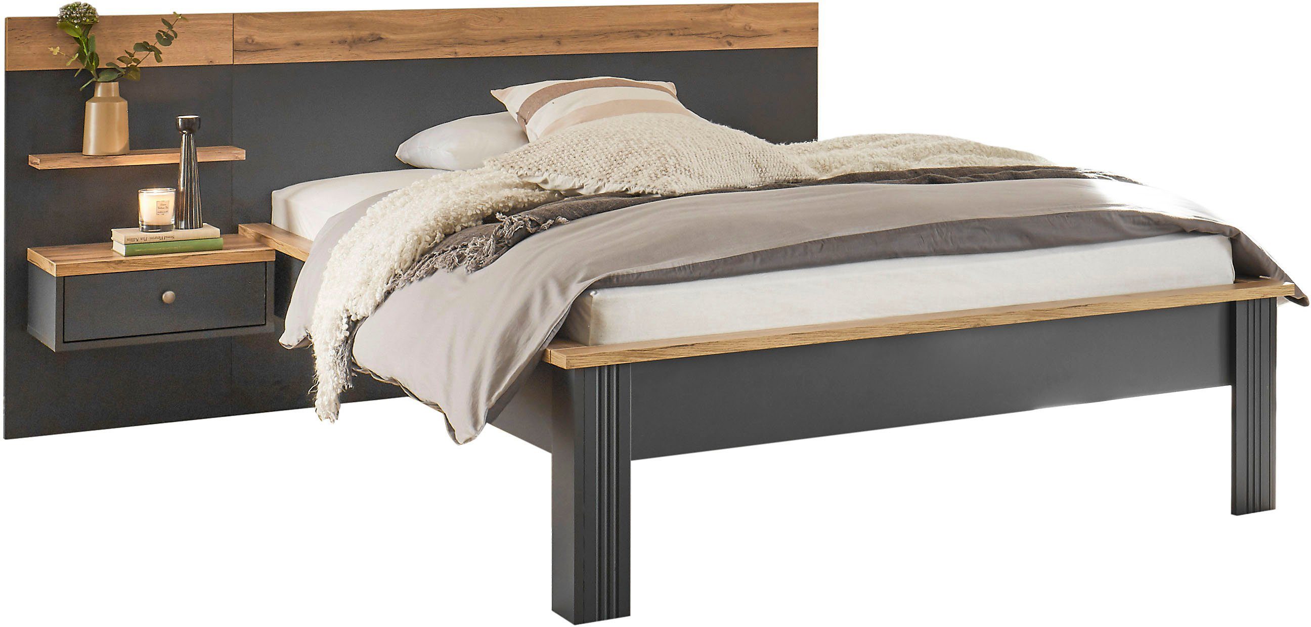 Home affaire Slaapkamerserie Westminster Bed breedte ligoppervlak 90 of 140 cm en 1 wandpaneel complete slaapkamers grijs