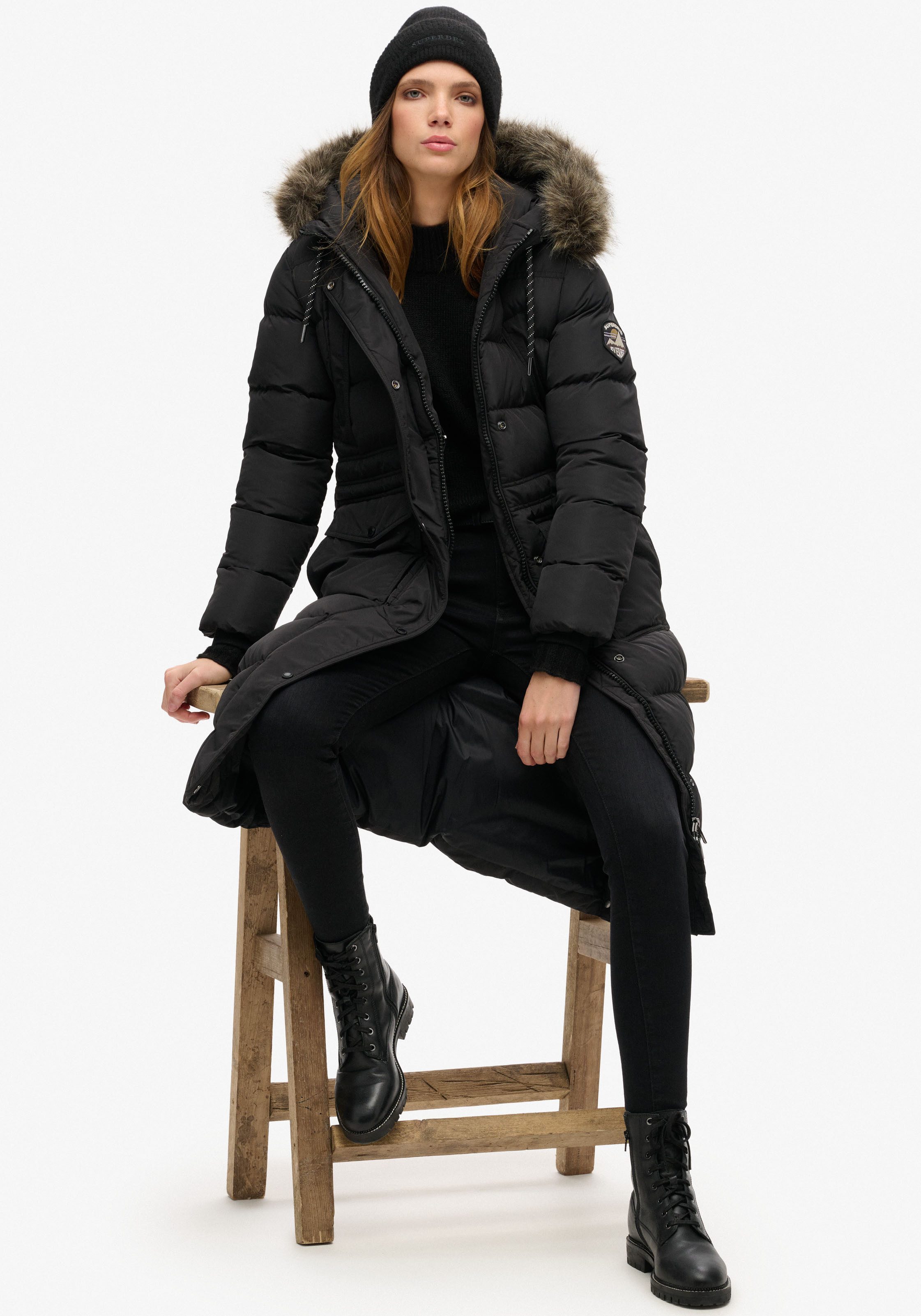 Superdry Gewatteerde jas Everest Faux Fur Longline Jkt