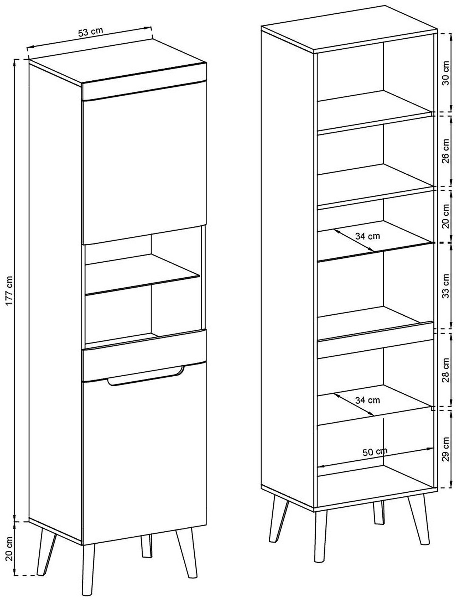 INOSIGN Vitrinekast Torge, hoge kast, glazen vitrine, staande vitrine, vitrinekast in drie verschillende kleuren beschikbaar, glazen deur & -bodem, 53 cm breed (1 stuk)