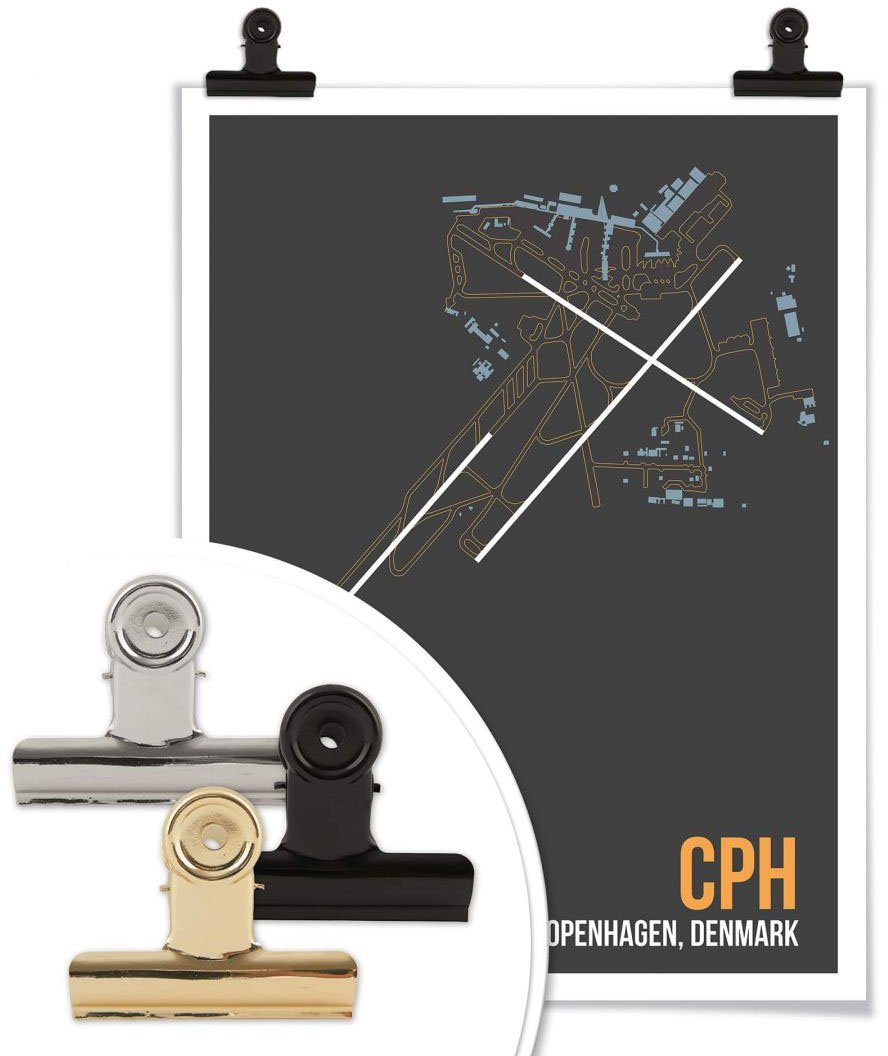 Wall-Art Poster Artprint CPH plattegrond Kopenhagen (1 stuk)