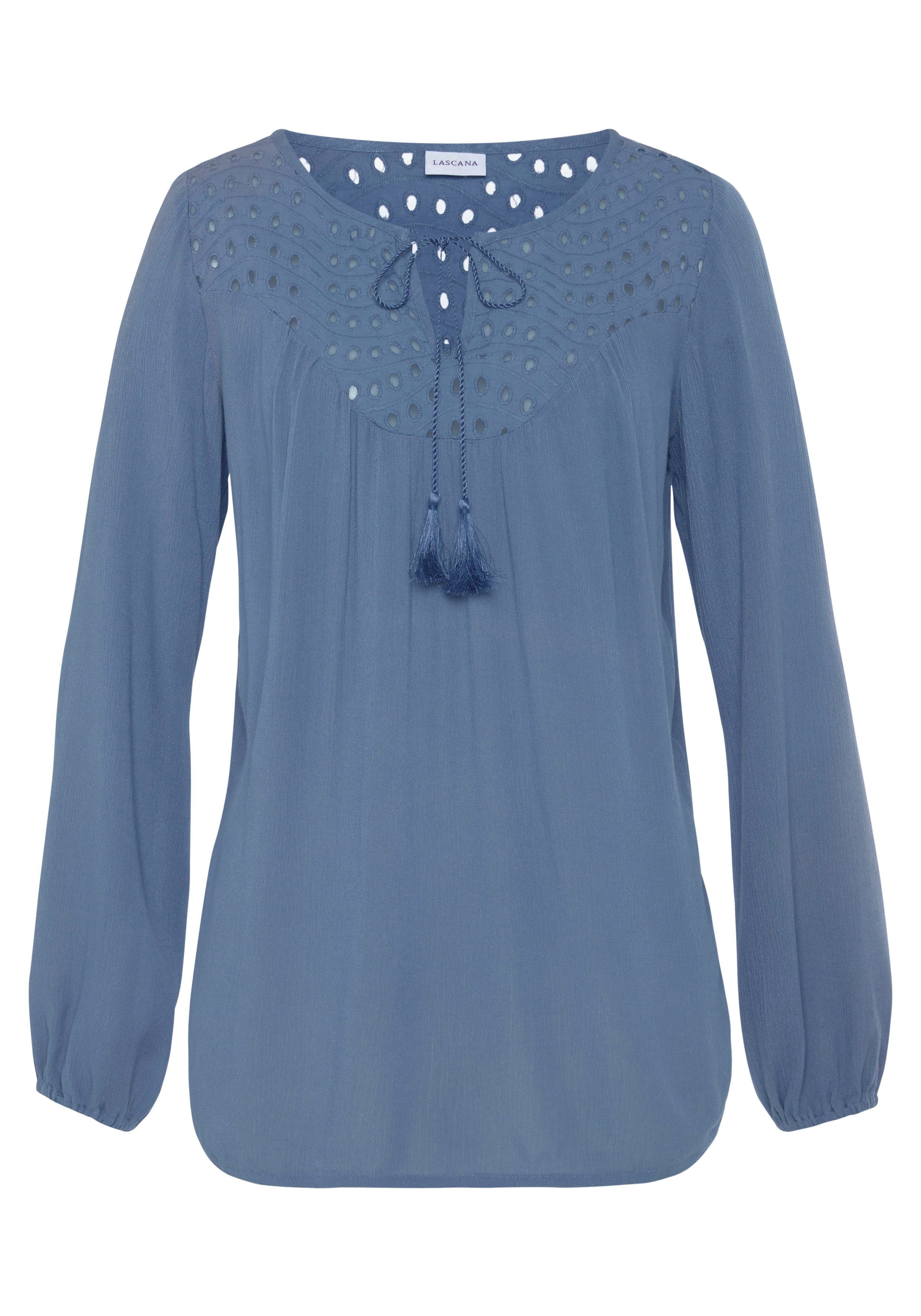 Lascana Crêpe-blouse met geborduurde oogjes, damesblouse, losse pasvorm