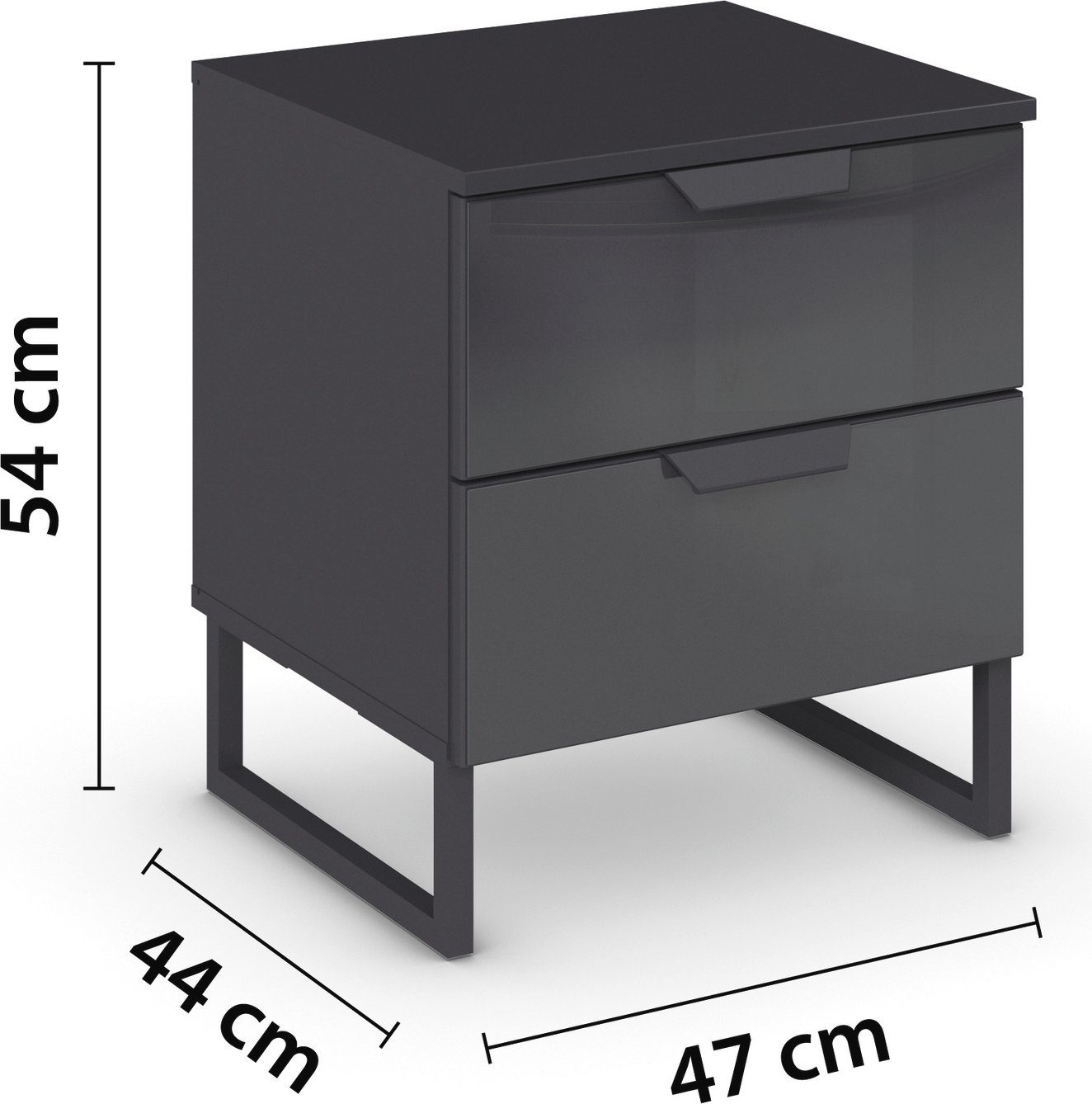 rauch Nachtkastje Modern by Aditio met glazen front en sledevoet, 2 lades met softclose-functie