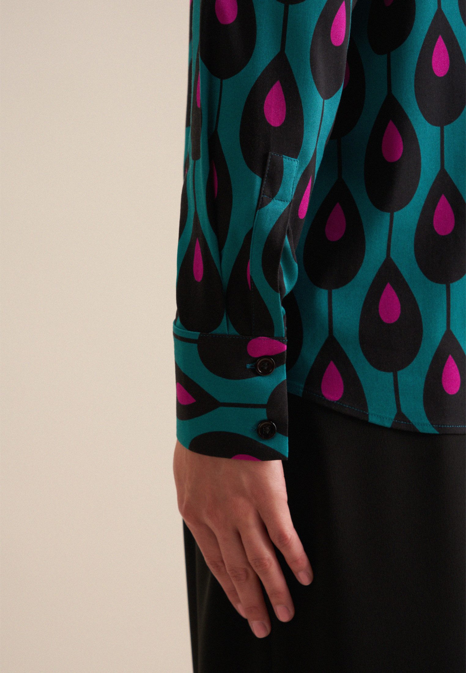 seidensticker Overhemdblouse Zwarte roos Lange mouwen kraag print
