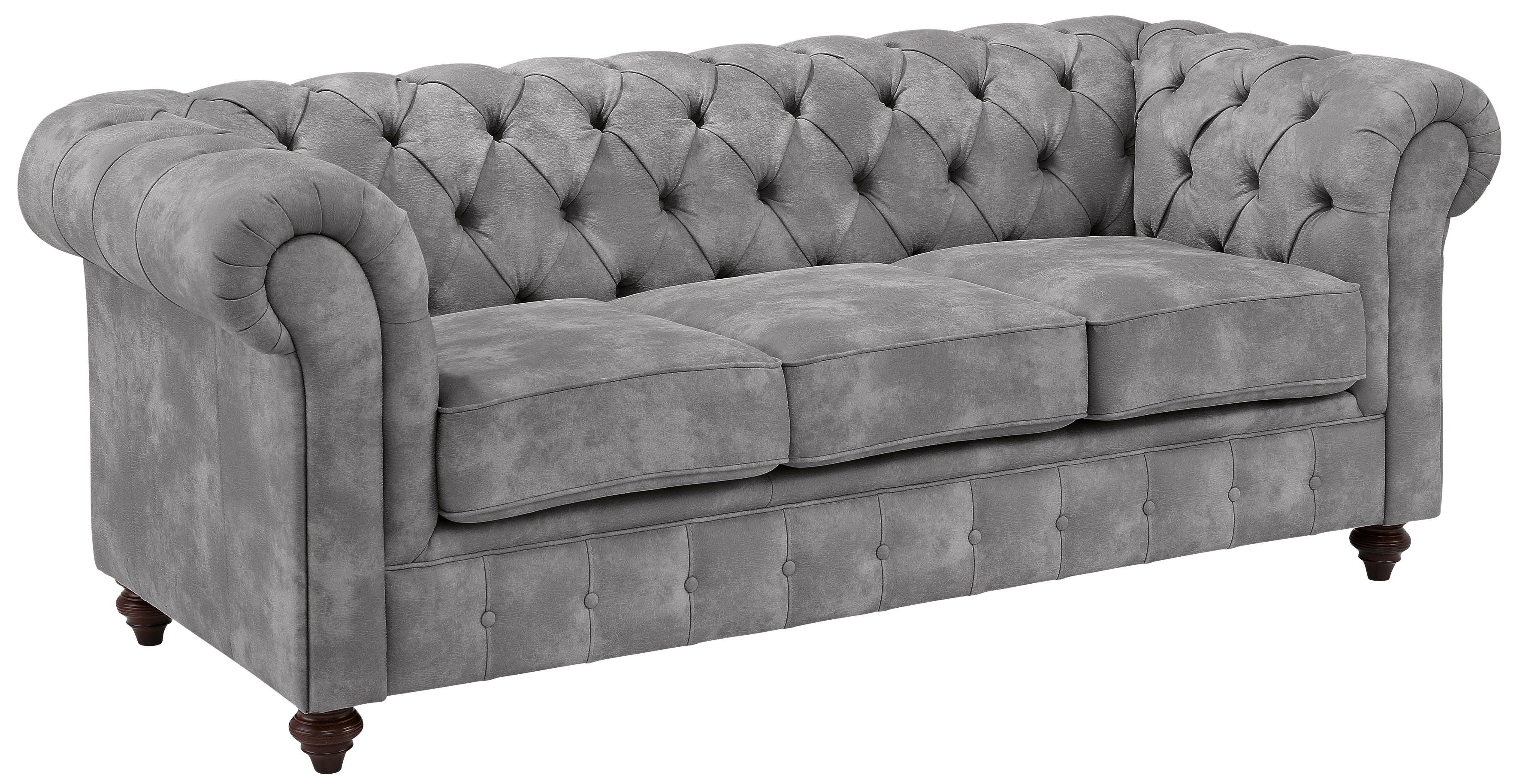 Home affaire Chesterfield-bank Chesterfield 3-zits B/D/H: 198/89/74 cm met hoogwaardige knoopdetails, ook in leer