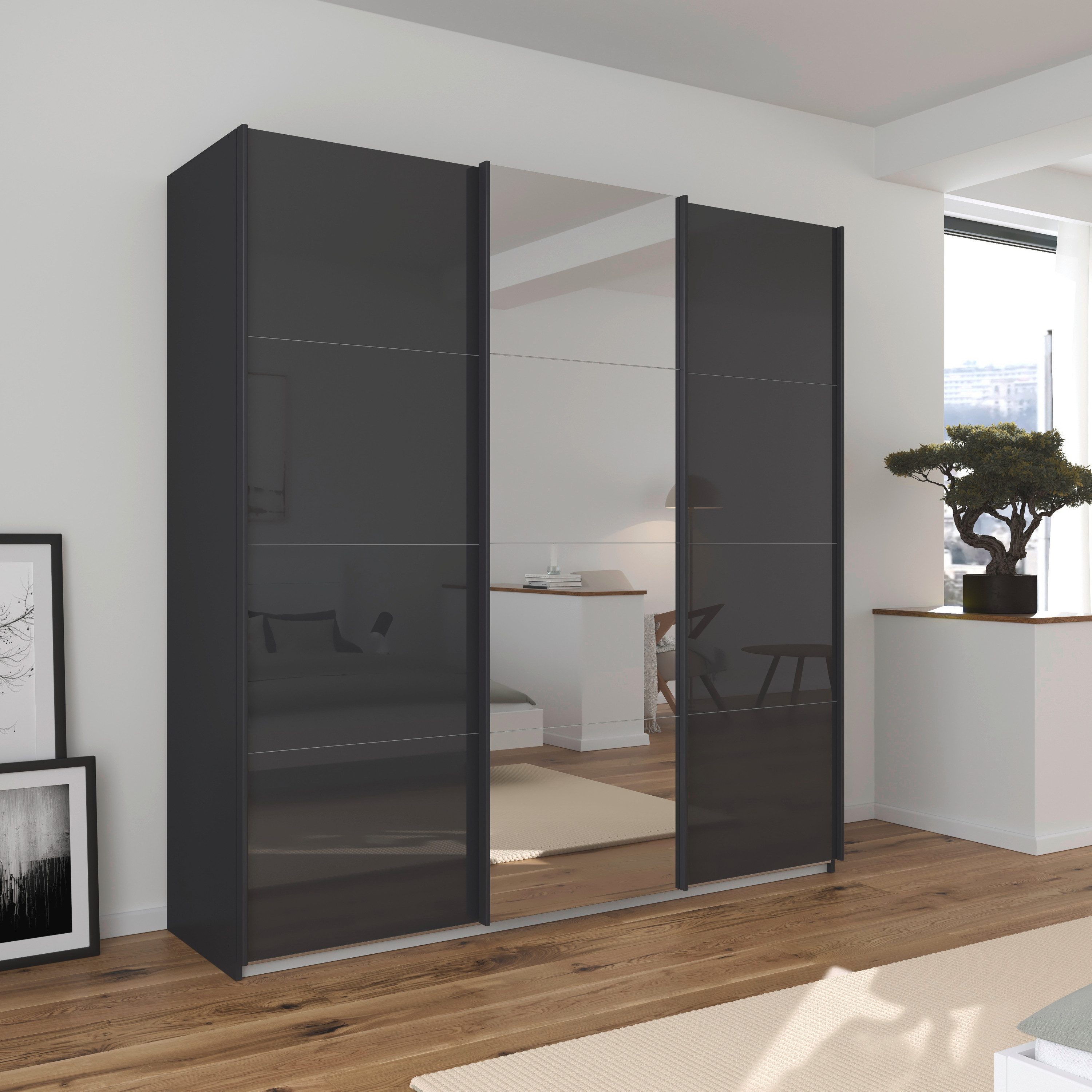 rauch Schuifdeurkast Kledingkasten kast garderobe AGORDO met glazen front doordachte binnenuitrusting, in 4 breedtes en 2 hoogtes made in germany