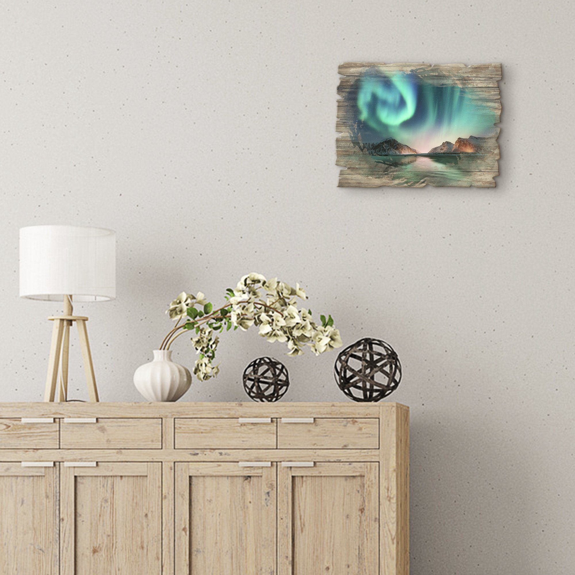 Artland Artprint op hout Auroraborialis - noordelijk Poollicht
