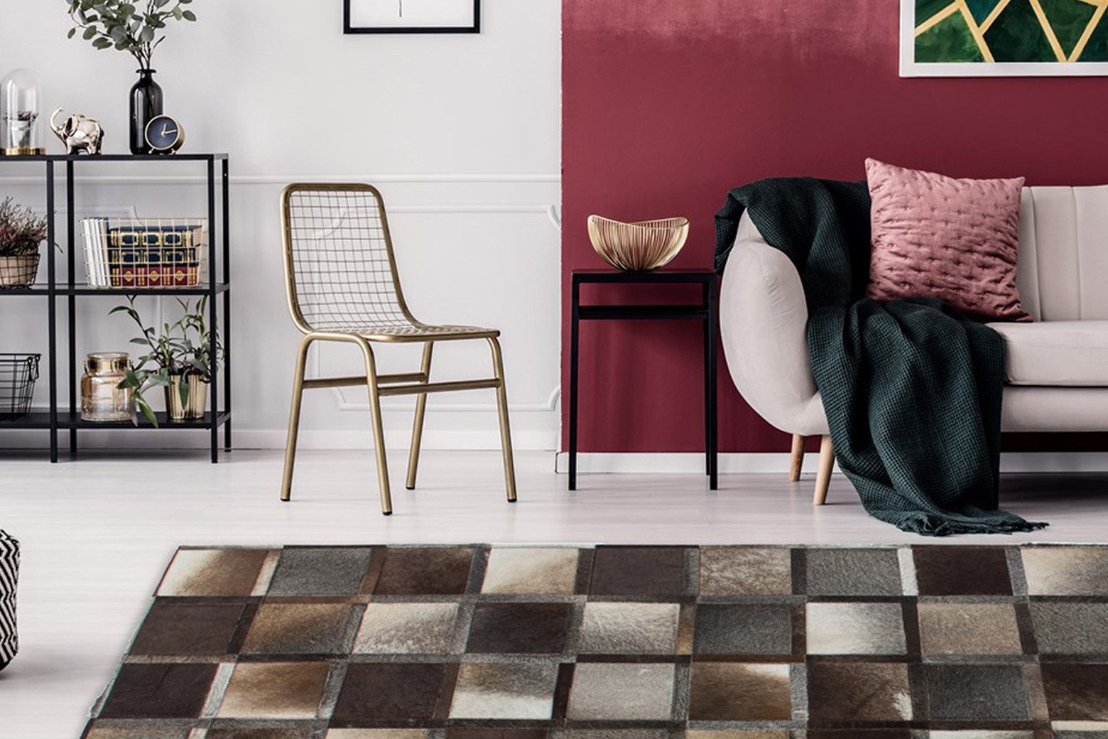 Kayoom Leren vloerkleed Lavish 410 Patchwork echt leer bont, woonkamer leder tapijten maat 120 cm x 170 cm x 8 mm grijs