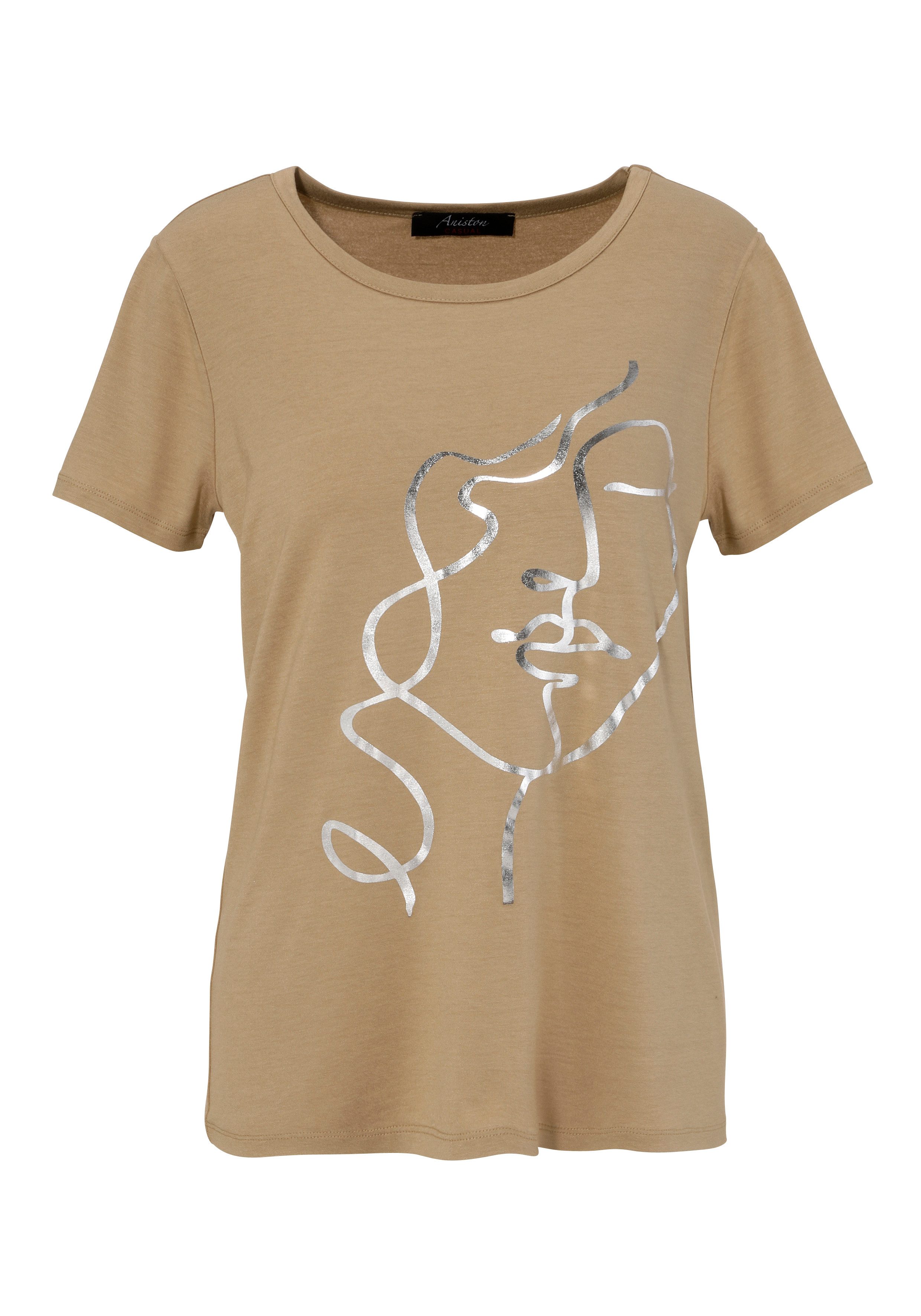 Aniston CASUAL T-shirt met abstract gezicht van glanzende folieprint