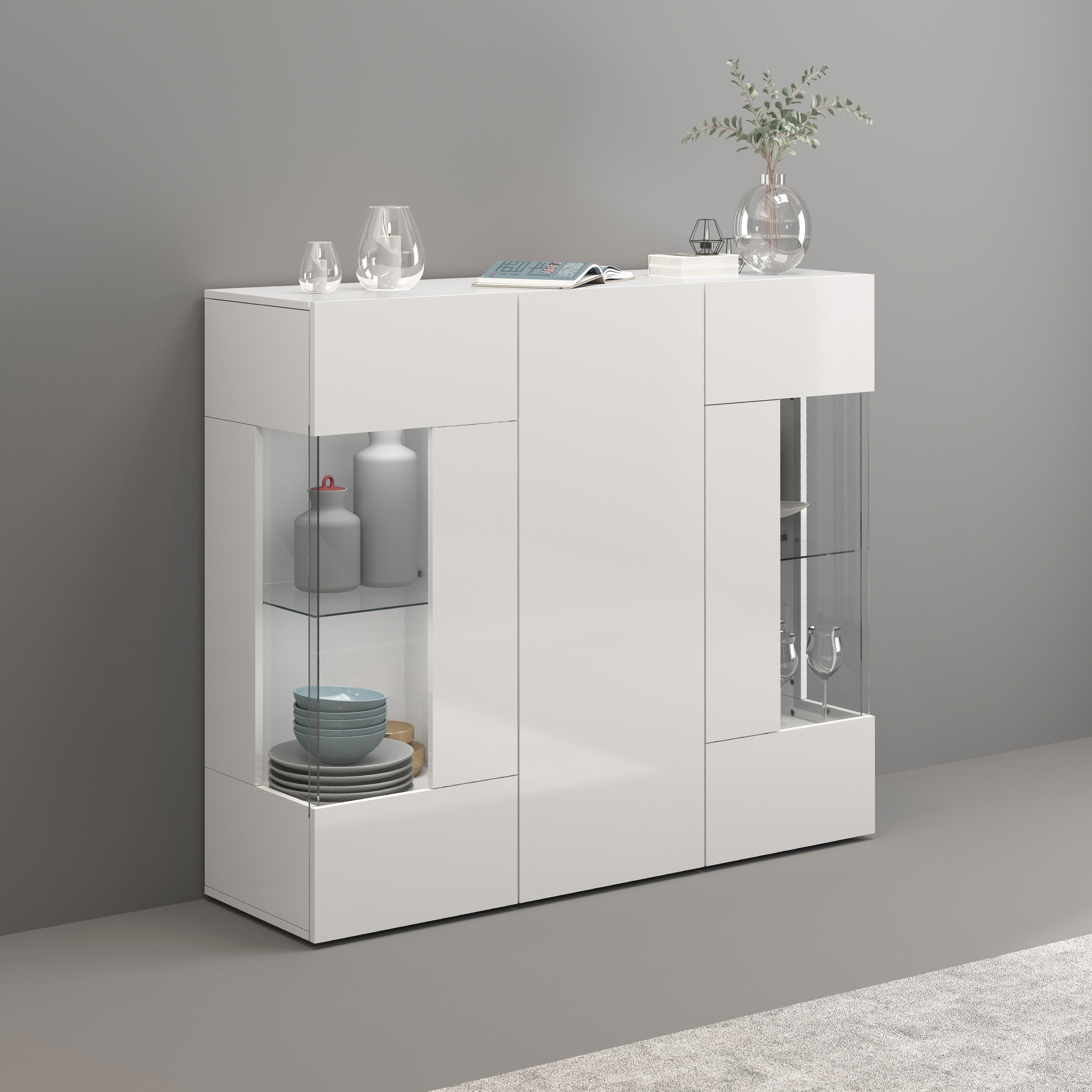 INOSIGN Highboard Egypte, Highboard, Hoge kast, Hoge ladekast, Vitrine met 3 deuren waarvan 2 met glaselement, volledig hoogglans gelakt, breedte 135