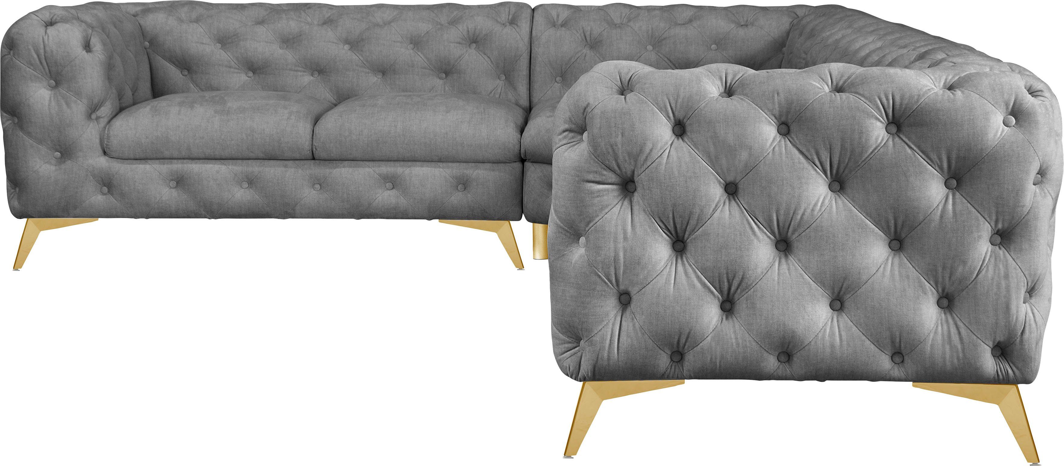 Leonique Chesterfield-bank Glynis L-vorm luxueuze capitonnage, moderne chesterfield look, kleur van de poten ter keuze