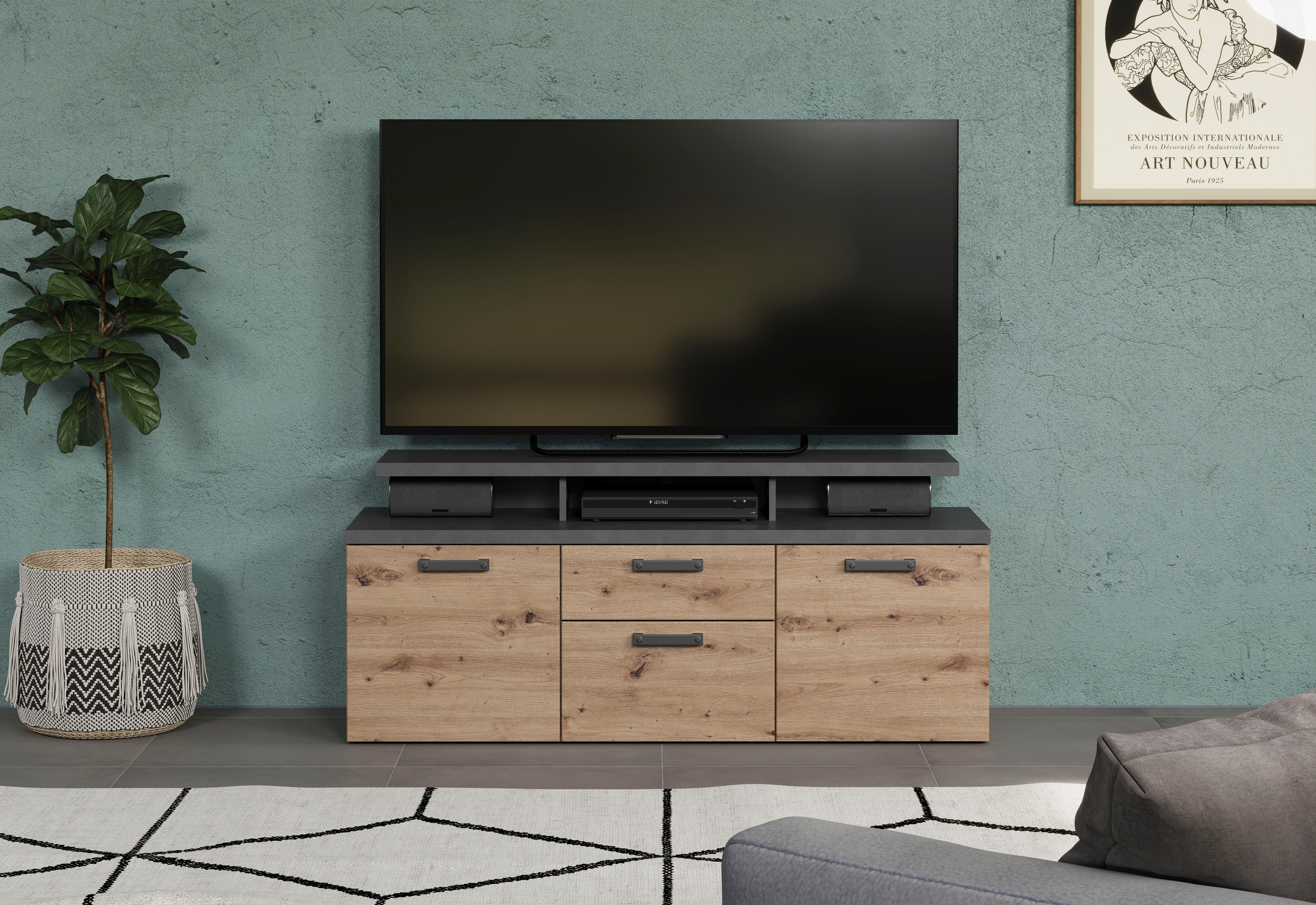 Home affaire Tv-kast Ambres Lowboard inclusief opzetstuk in eik/grijs - Met volledige uittrekfunctie (1 stuk)