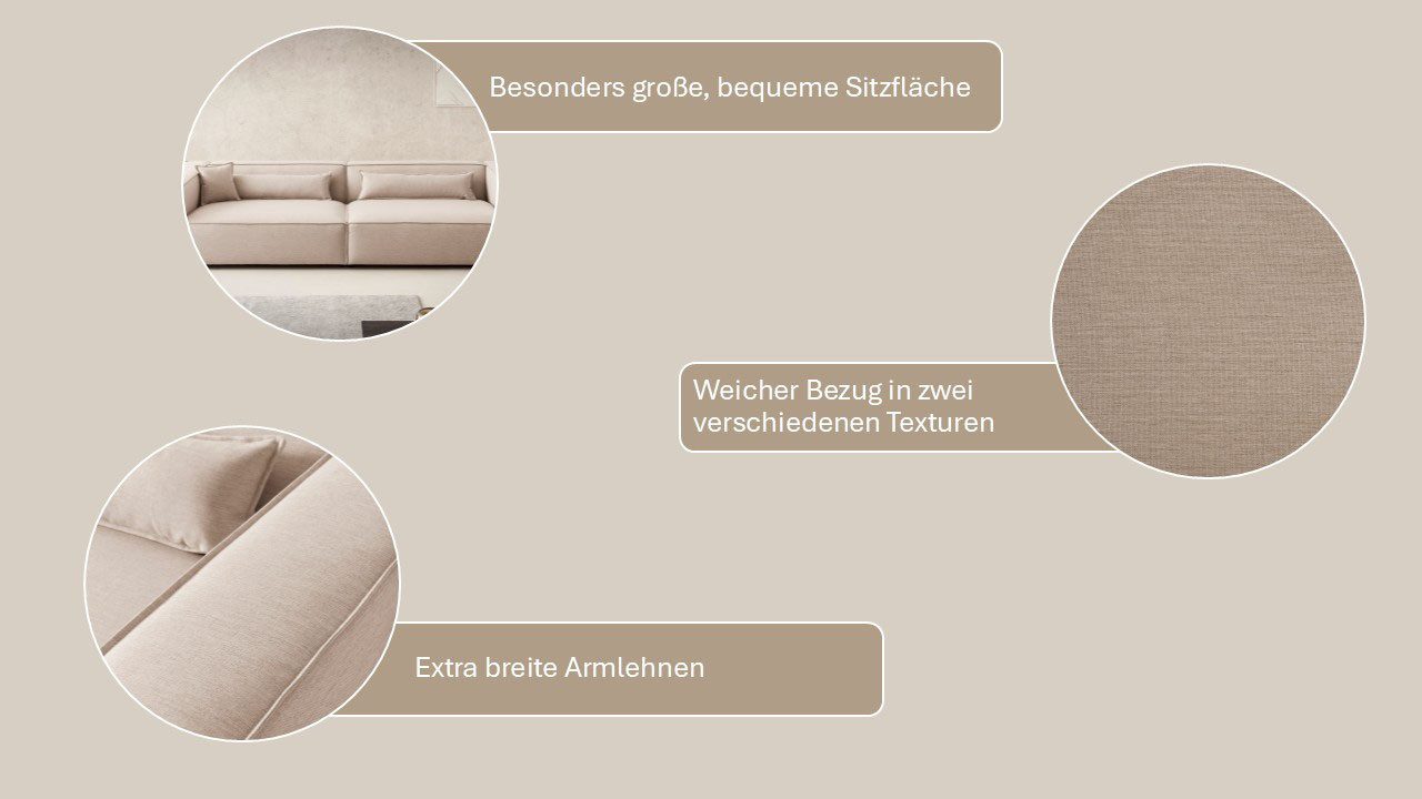 LeGer Home by Lena Gercke 3-zitsbank PIARA, XXL sofa met biesnaad, Big-sofa in cord of linnenlook