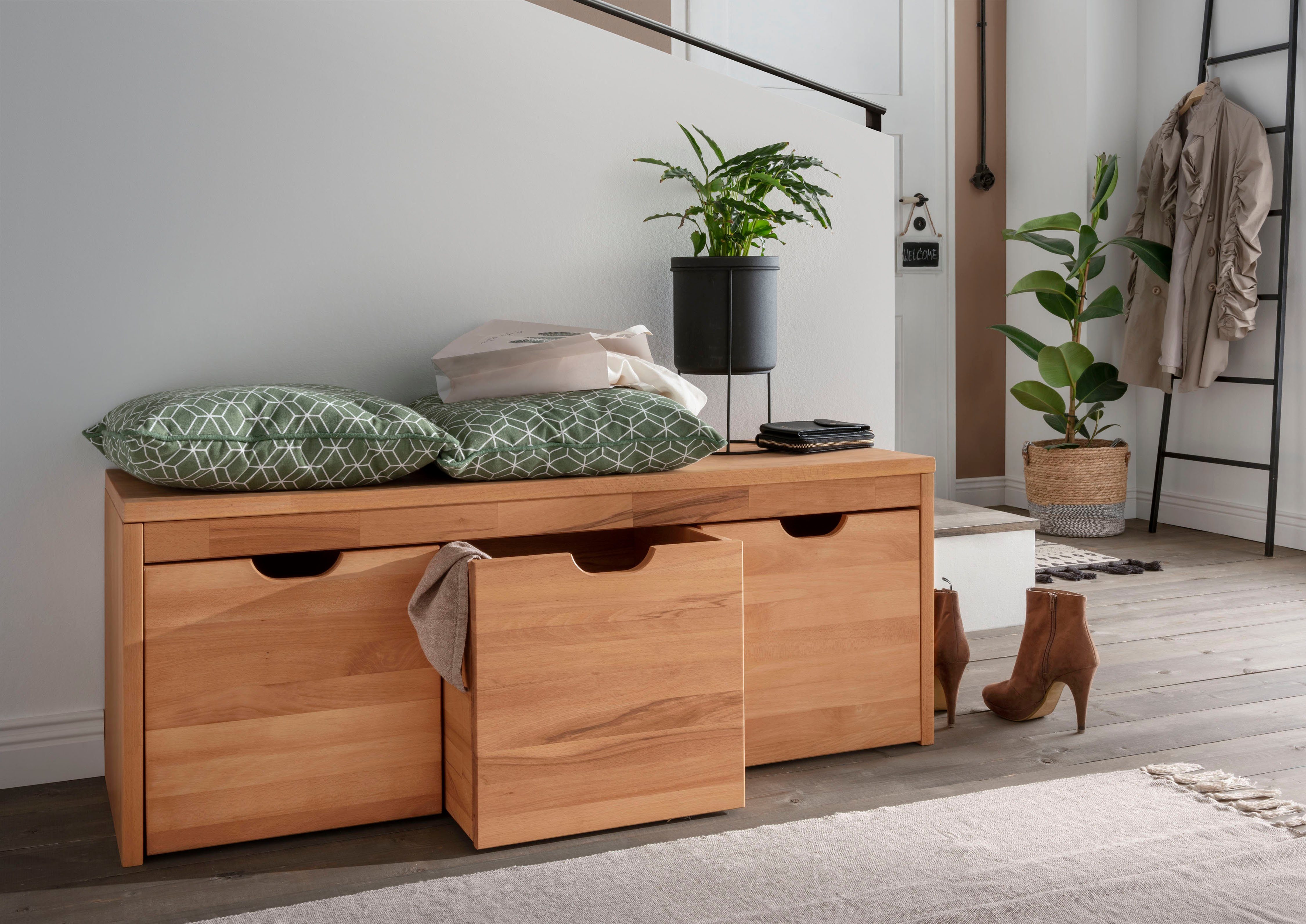 Home affaire Schoenenbank Dura inclusief laden in 3 breedten halbankjes maat 120 cm x 45 cm x 40 cm beige