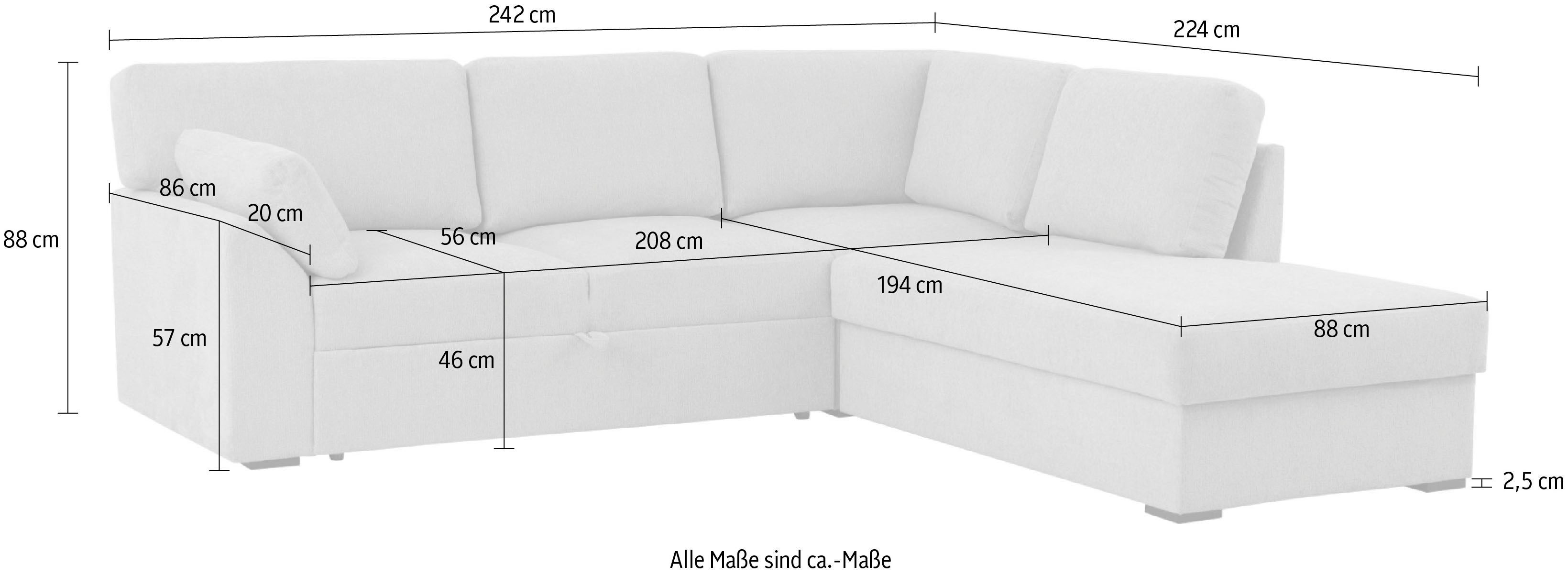 Home affaire Hoekbank Citry Breedte 242 cm, chenille, bedfunctie, bedlade, L-vorm