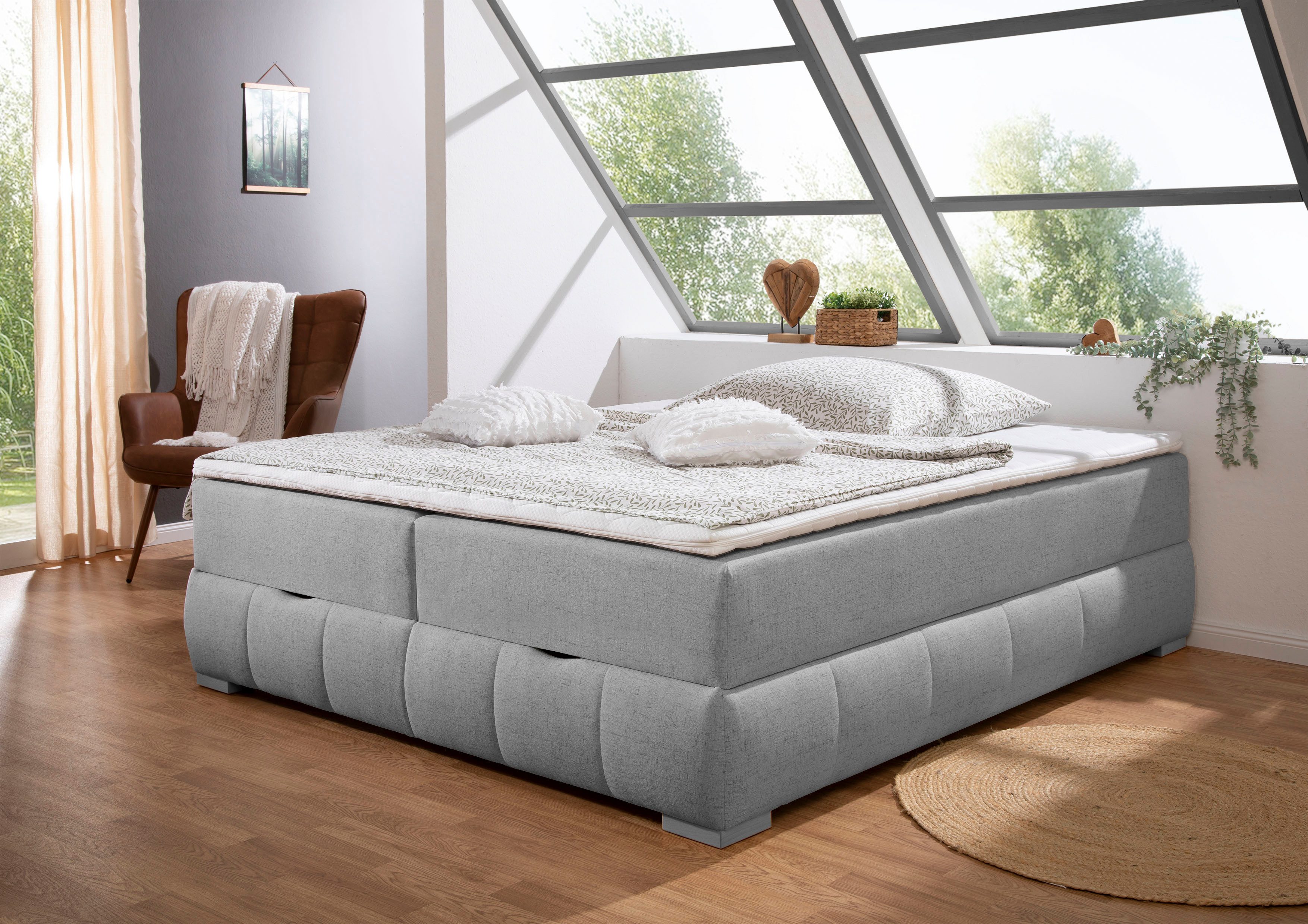 Guido Maria Kretschmer Home&Living Boxspring Wehma zonder hoofdbord, inclusief matrastopper en bedlade boxsprings grijs