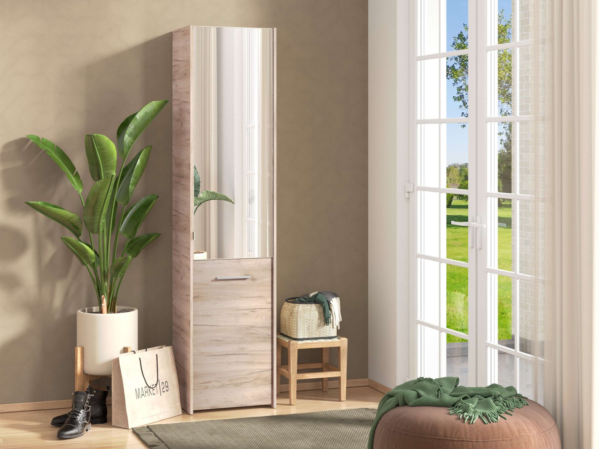 INOSIGN Schoenenkast Menorca schoenenkast, opslagkast, schoenenrek, breedte 47 cm met twee deuren, in moderne en elegante kleuren, met een spiegel