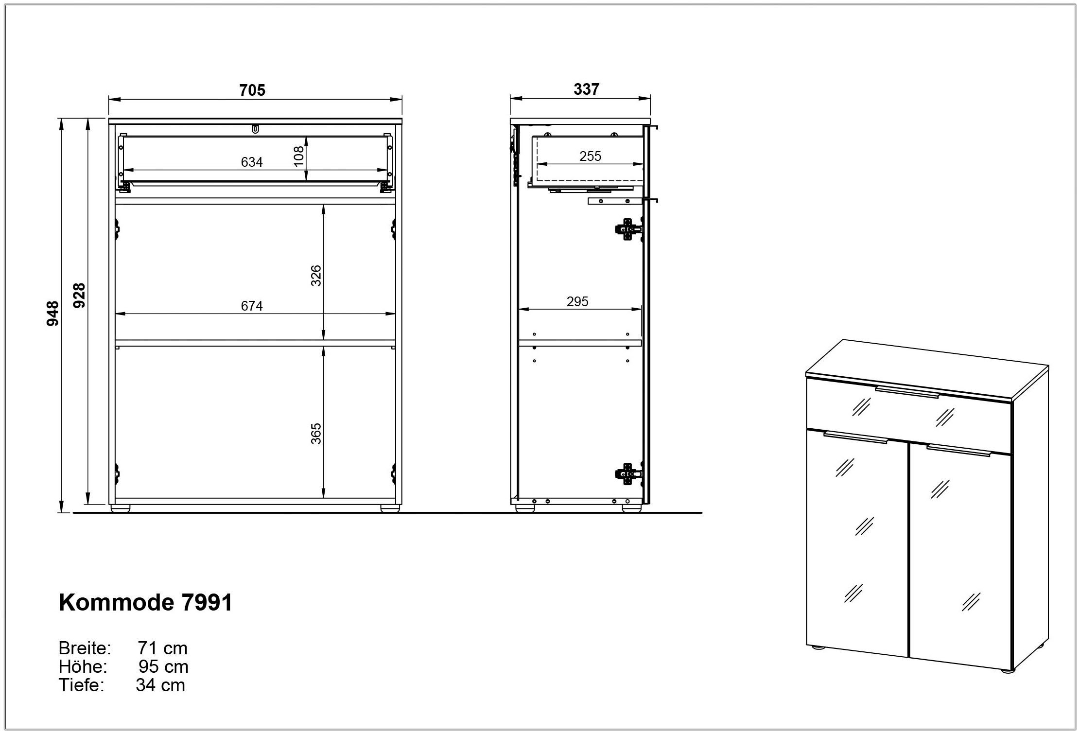 GERMANIA Halfhoge kast OAKLAND Ladekast met 1 lade en 2 deuren, 1 verstelbare plank