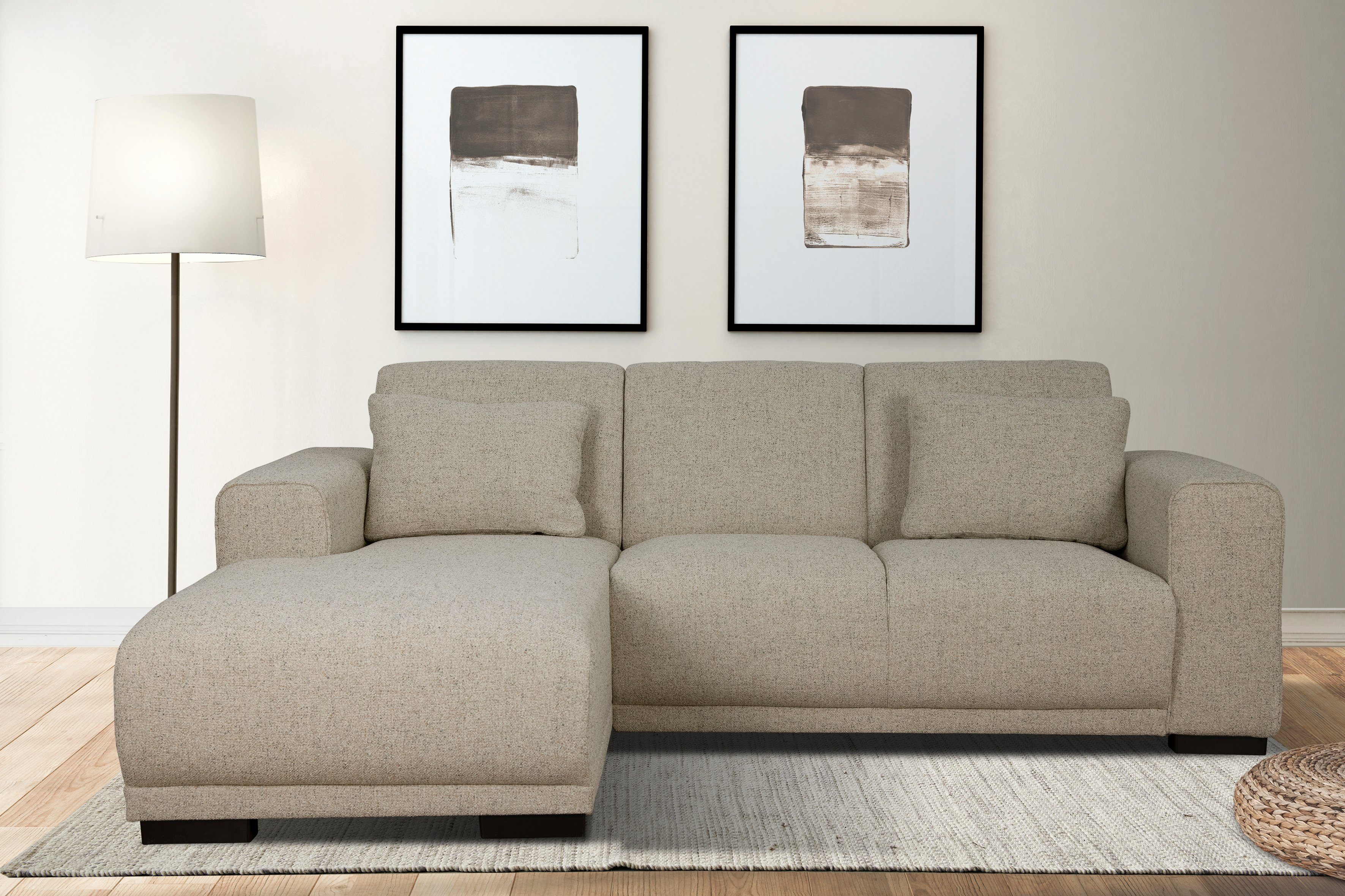 Home affaire Hoekbank BORNHOLM L-vorm met chaise longue, afmetingen B/D/H: 234/162/85 cm Recamiere links of rechts bestelbaar, golfvering, inclusief 2