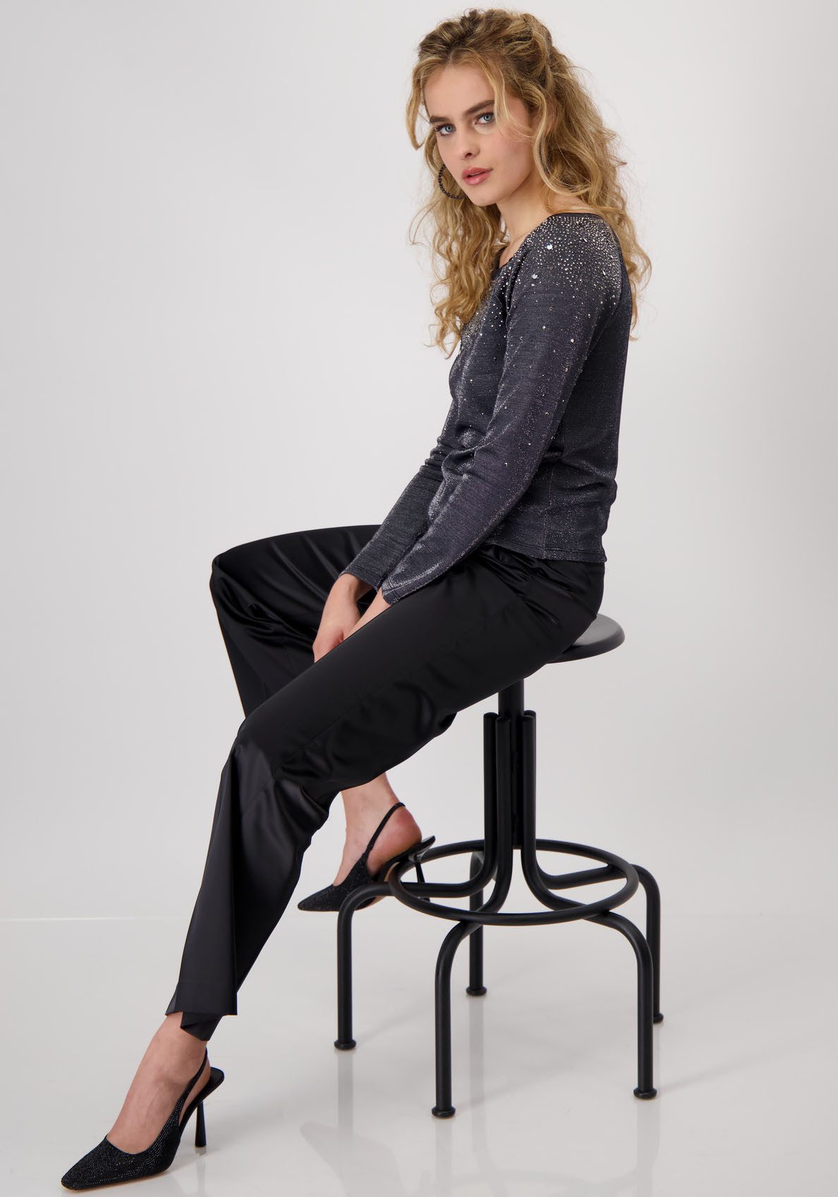 Monari Shirt met ronde hals Shirt lurex + sieraad