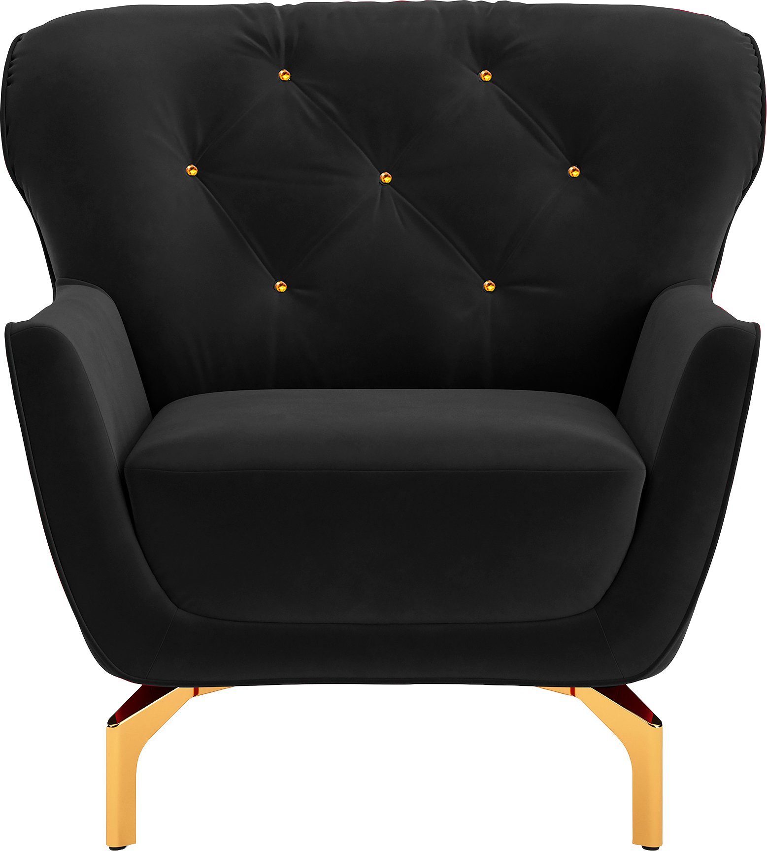 sit&more Fauteuil Orient 3 V inclusief 1 sierkussen met strassteentjes, goudkleurige metalen poten