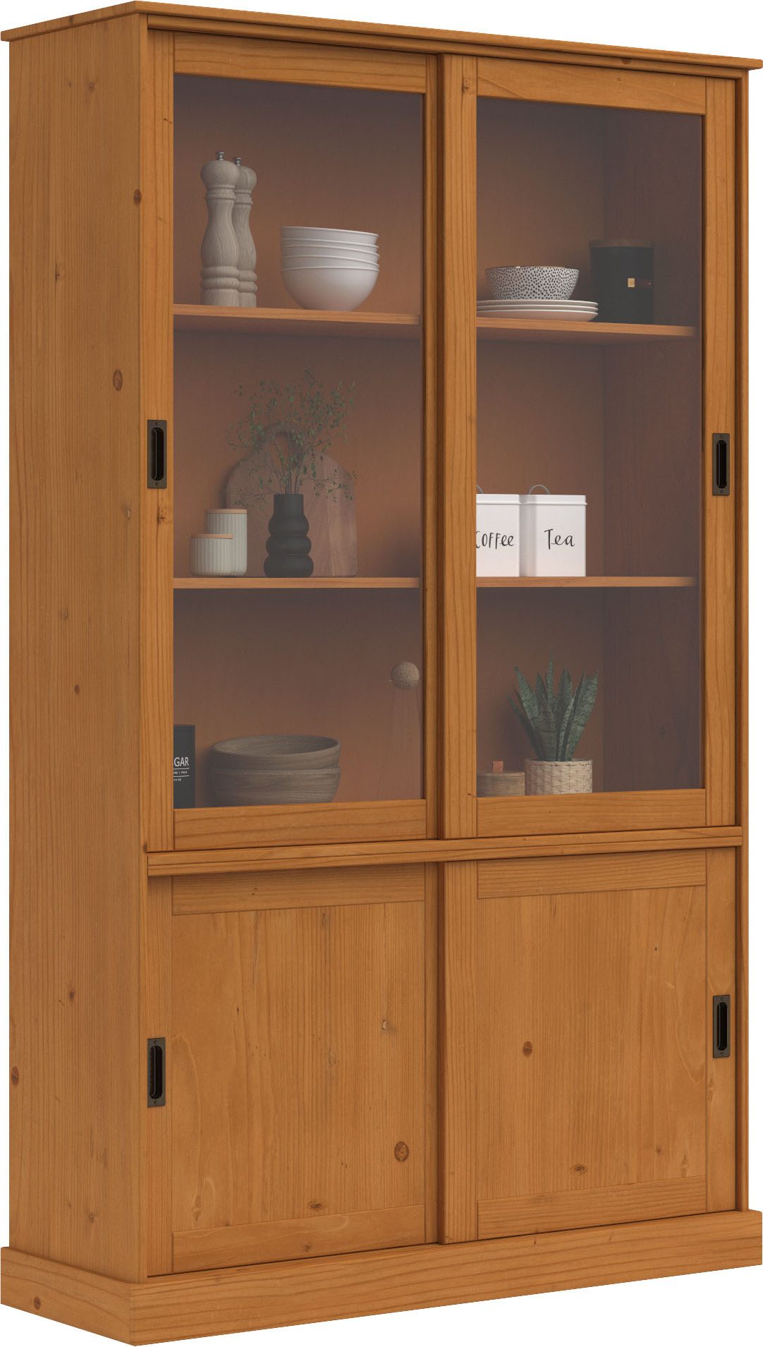 Home affaire Vitrinekast Schröder met 2+2 schuifdeuren, van massief grenenhout, breedte 114 cm