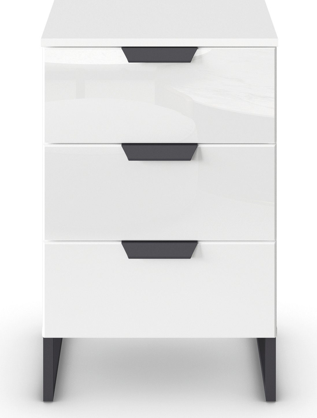 rauch Nachtkastje Modern by Aditio met glazen front en beugelpoot, 3 laden met soft-closefunctie
