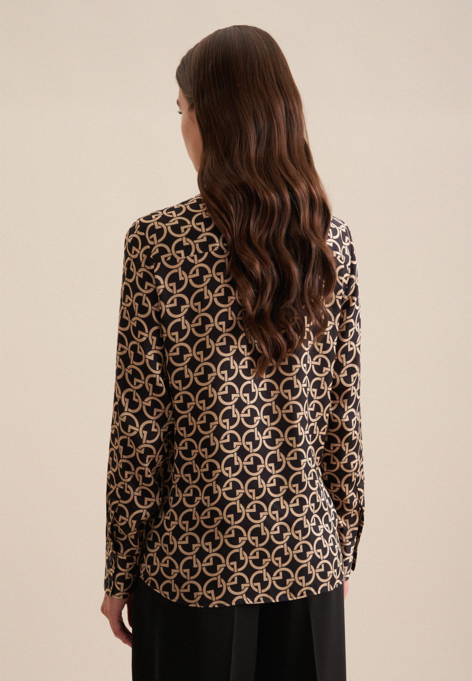 seidensticker Overhemdblouse Zwarte roos Lange mouwen kraag print