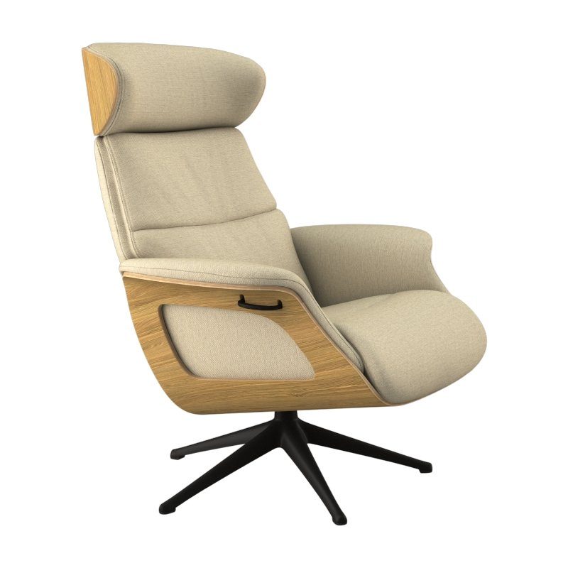 FLEXLUX Relaxfauteuil Clement relaxstoel, gestoffeerde stoel, ligstoel, TV-stoel, Rug- & hoofdsteunverstelling, draaibaar, armleuning eik, zwart voet