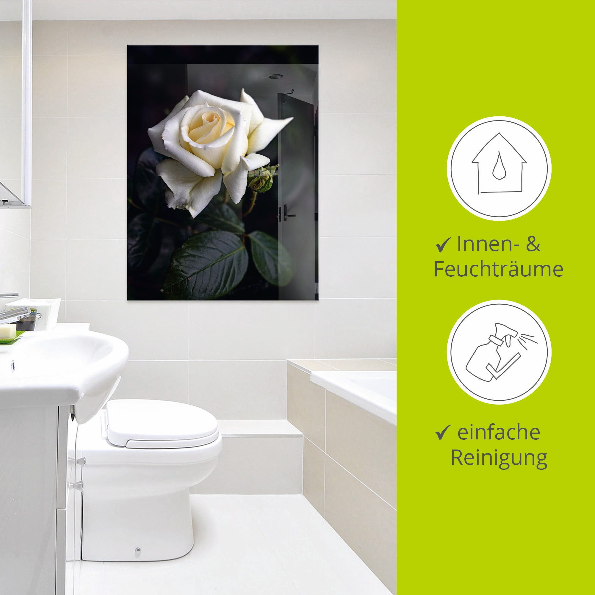 Artland Print op glas Wit-gele roos in verschillende maten