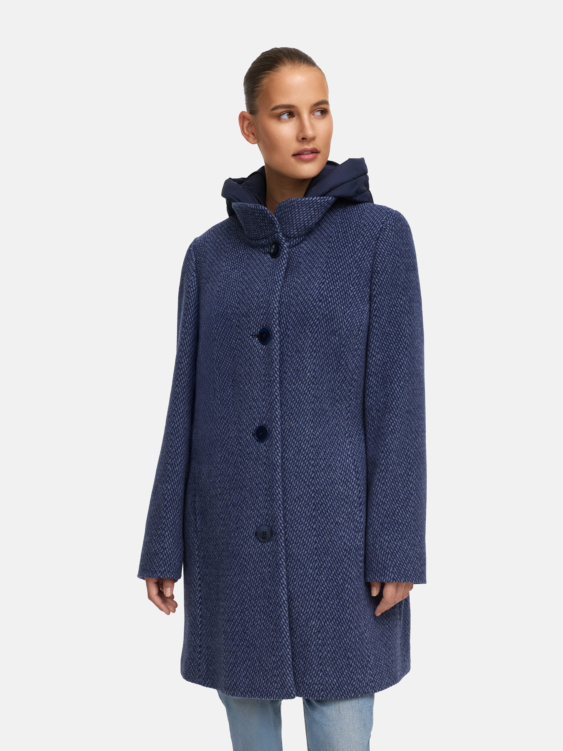 MANISA Wollen jack met opstaande kraag en capuchon, in tweed-look