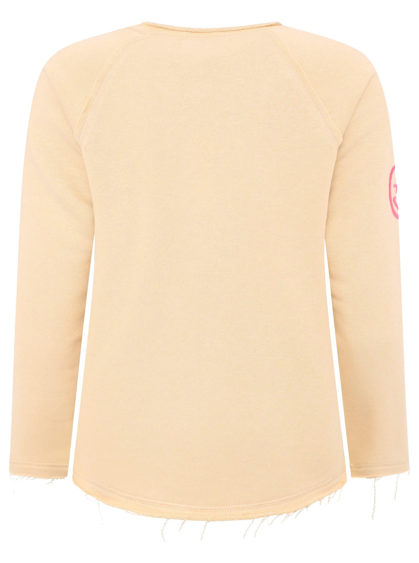 Zwillingsherz Sweater Love Luck Happy met used-look randen en vrolijke borduursel
