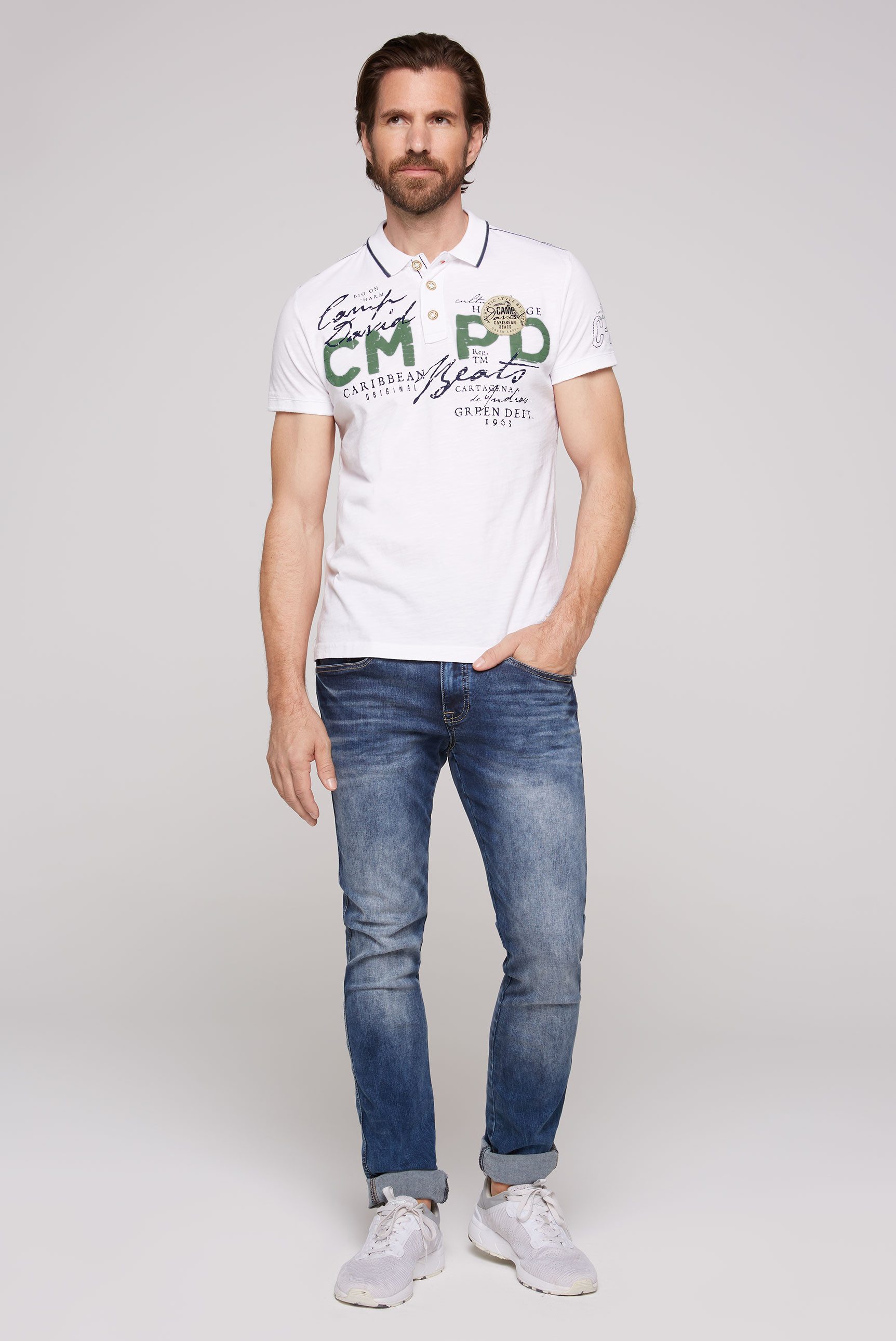 CAMP DAVID Poloshirt met voor- en achterkant print