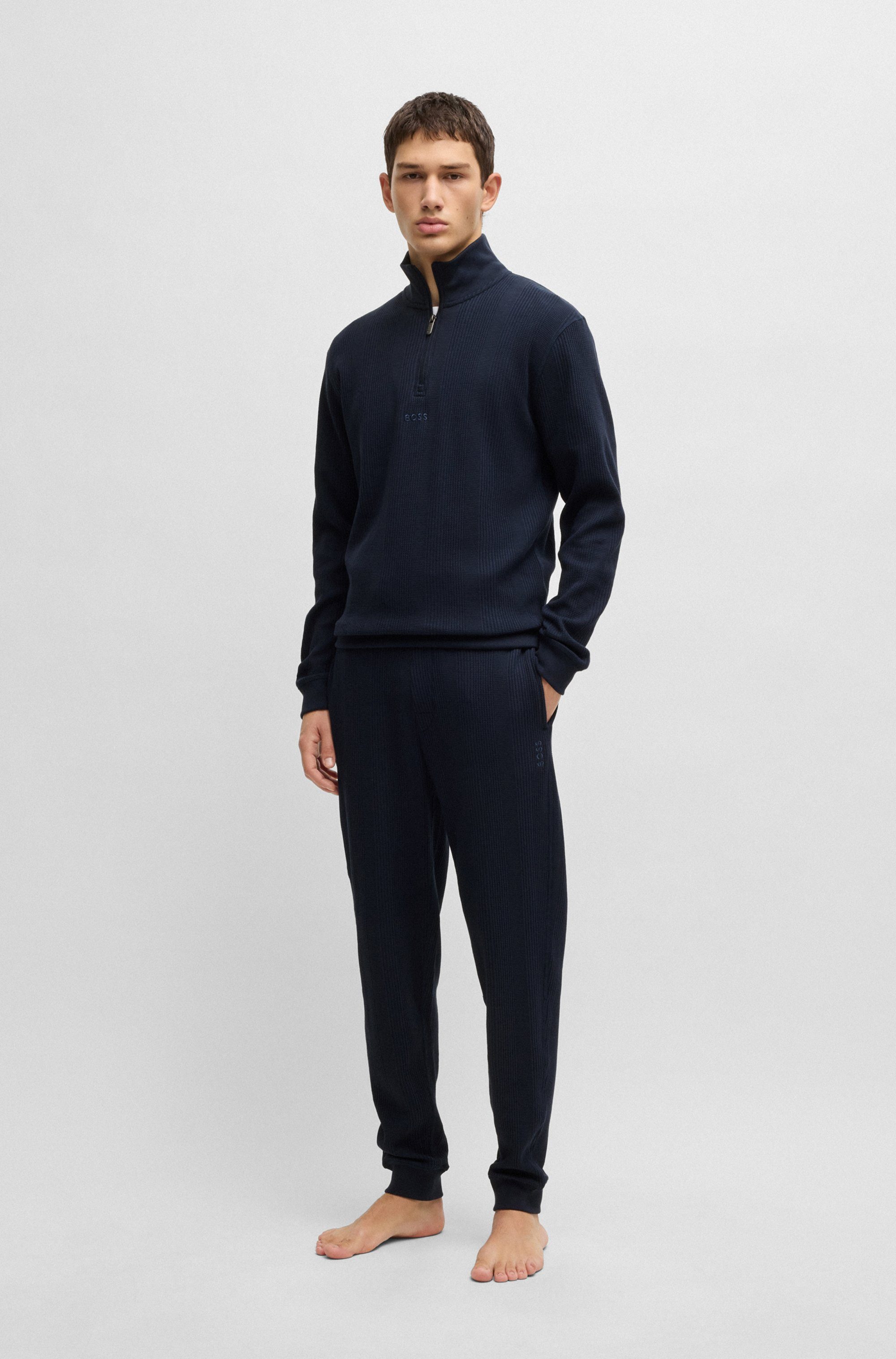 BOSS Sweatshirt Structure 1/4 Zip met een fijne structuur