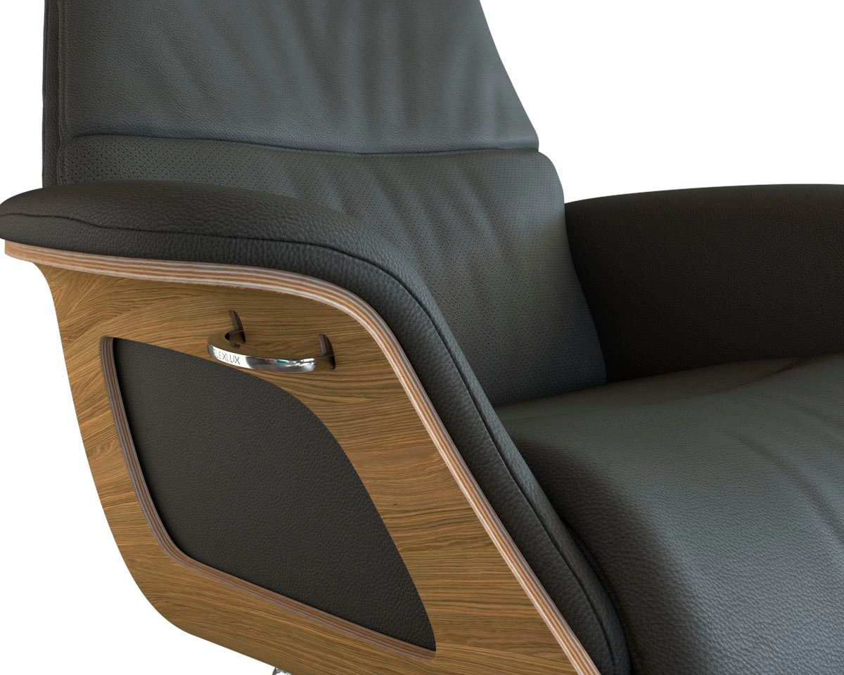 FLEXLUX Relaxfauteuil Clement relaxstoel, gestoffeerde stoel, ligstoel, TV-stoel, Rug- & hoofdverstelling, draaibaar, armleuning eiken, voet aluminium