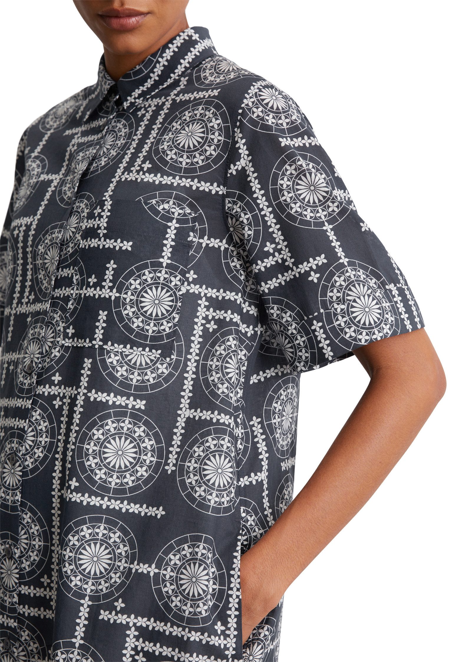 Marc O'Polo Jurk met overhemdkraag met allover print, met onderjurk