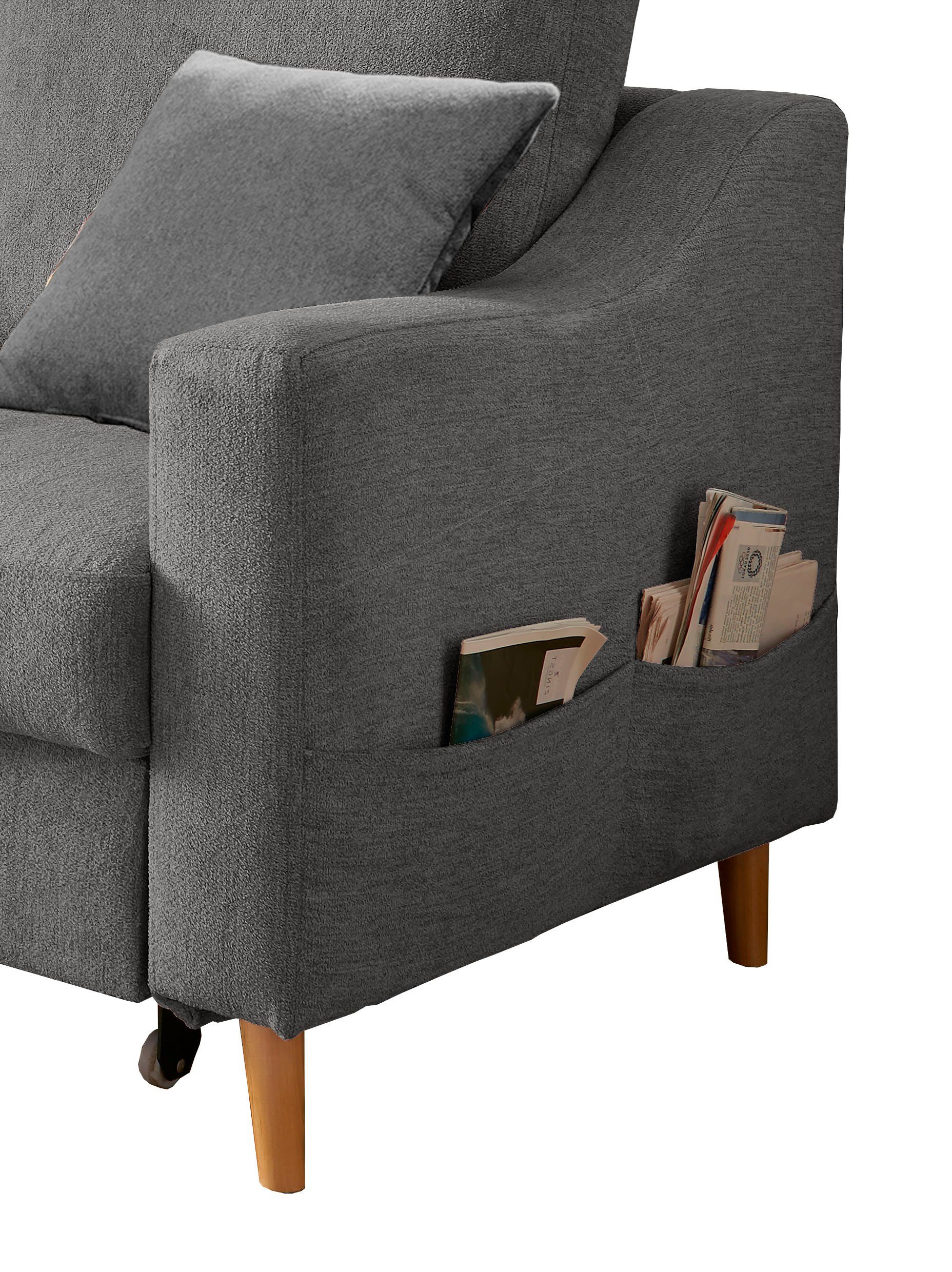 INOSIGN Hoekbank Valentina L-vorm 2 sierkussens, met zijvak, uittrekbare matrasbodem, bedbox