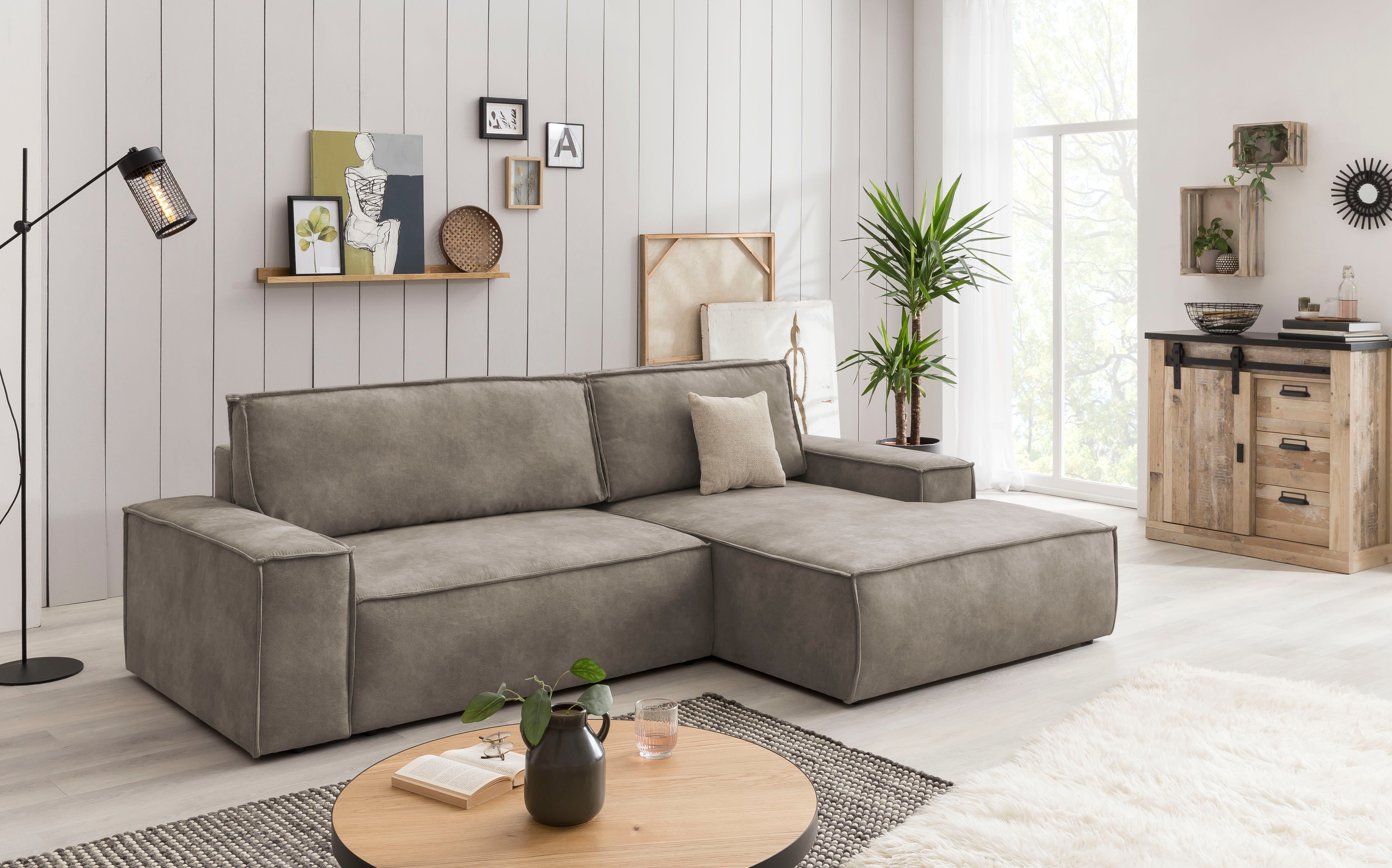 Home affaire Hoekbank SHERWOOD bedbank 267 cm, L-model, Slaapfunctie met bedlade (210x136 cm), cord, vintage, fluweel