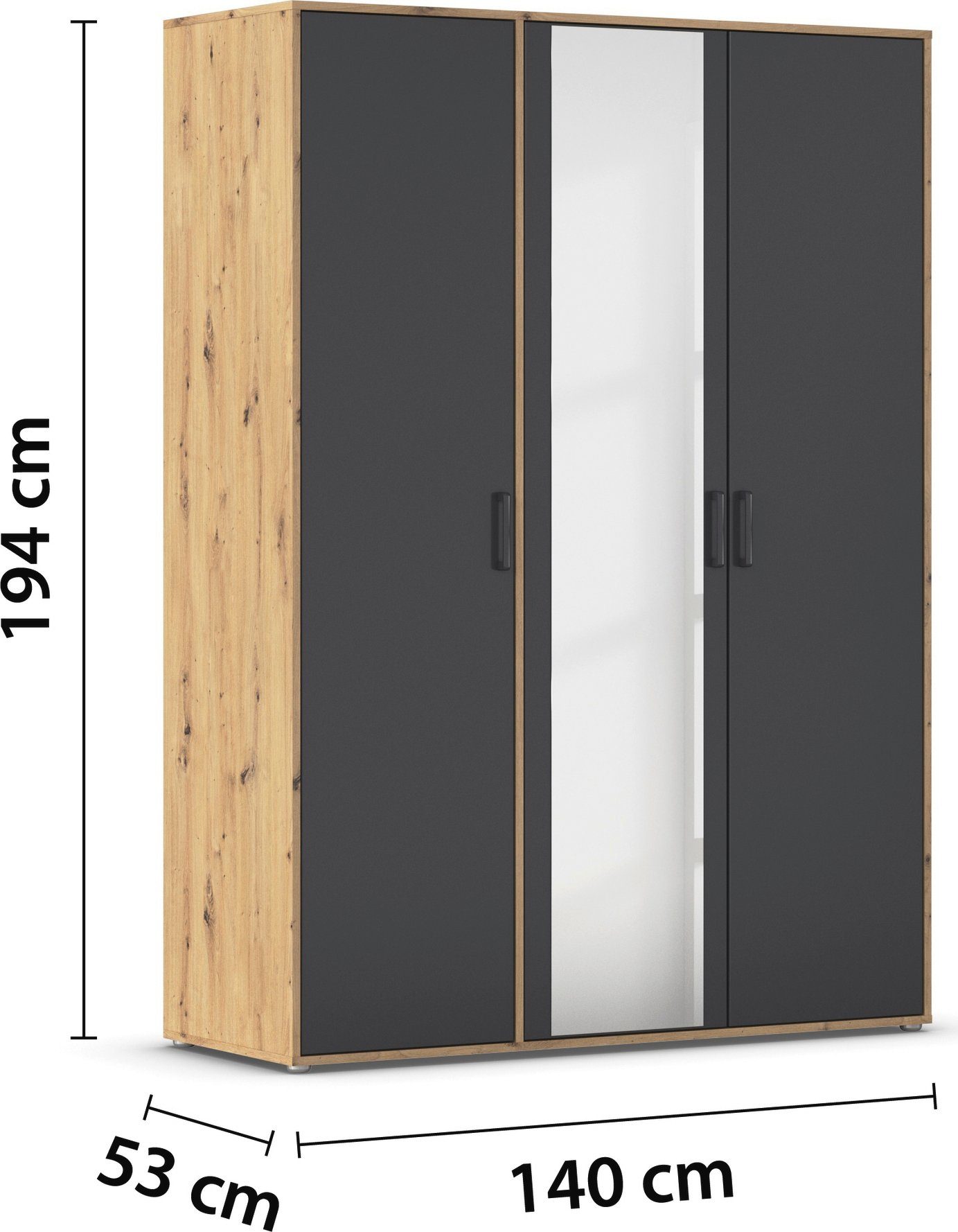rauch Draaideurkast Voyager met moderne grepen in grijs-metallic en spiegel