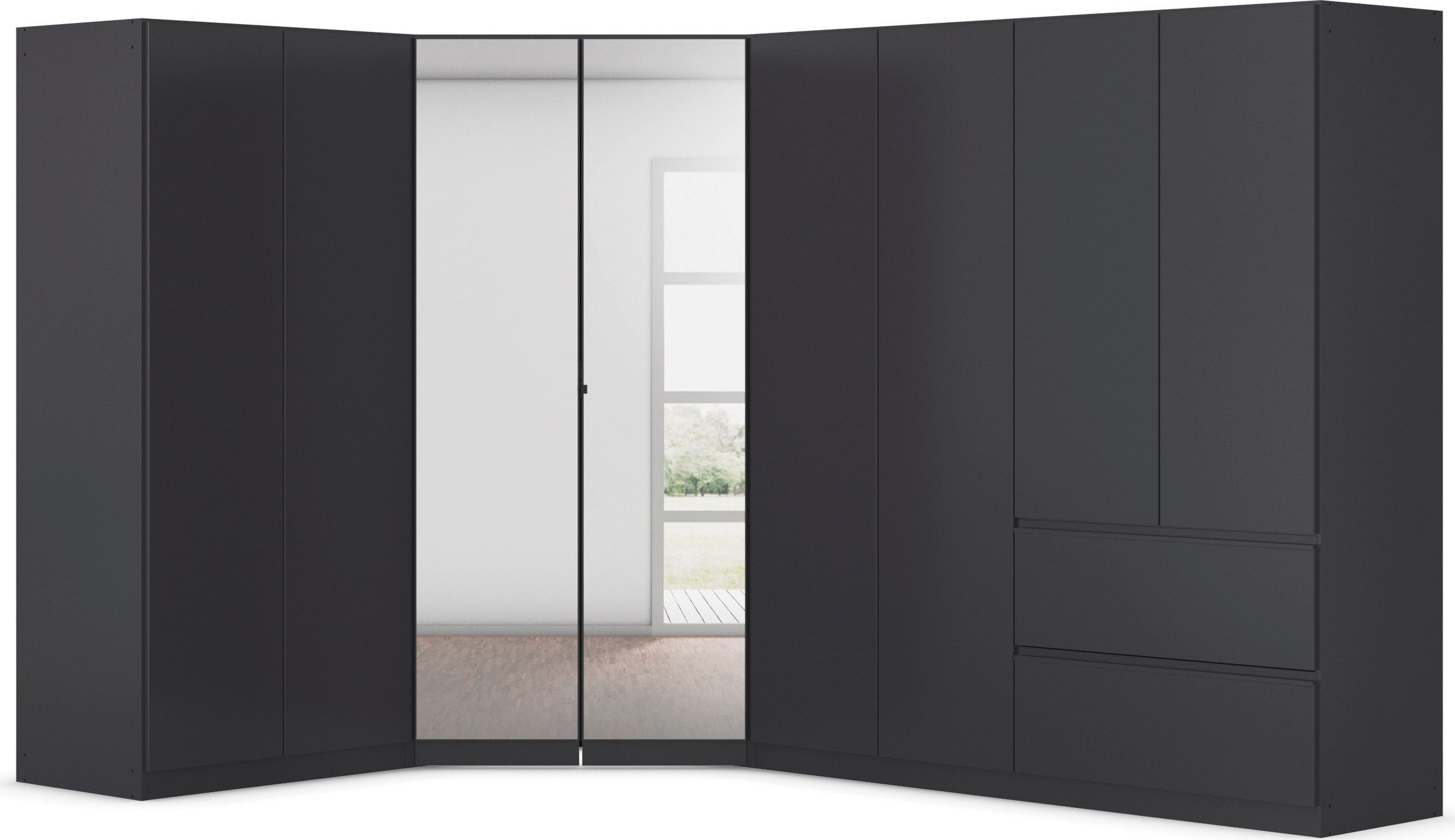 rauch Kastenset Kledingkast kast garderobe waskast COSTA met spiegel veel ruimte, greeploze front en push-to-open functie made in germany