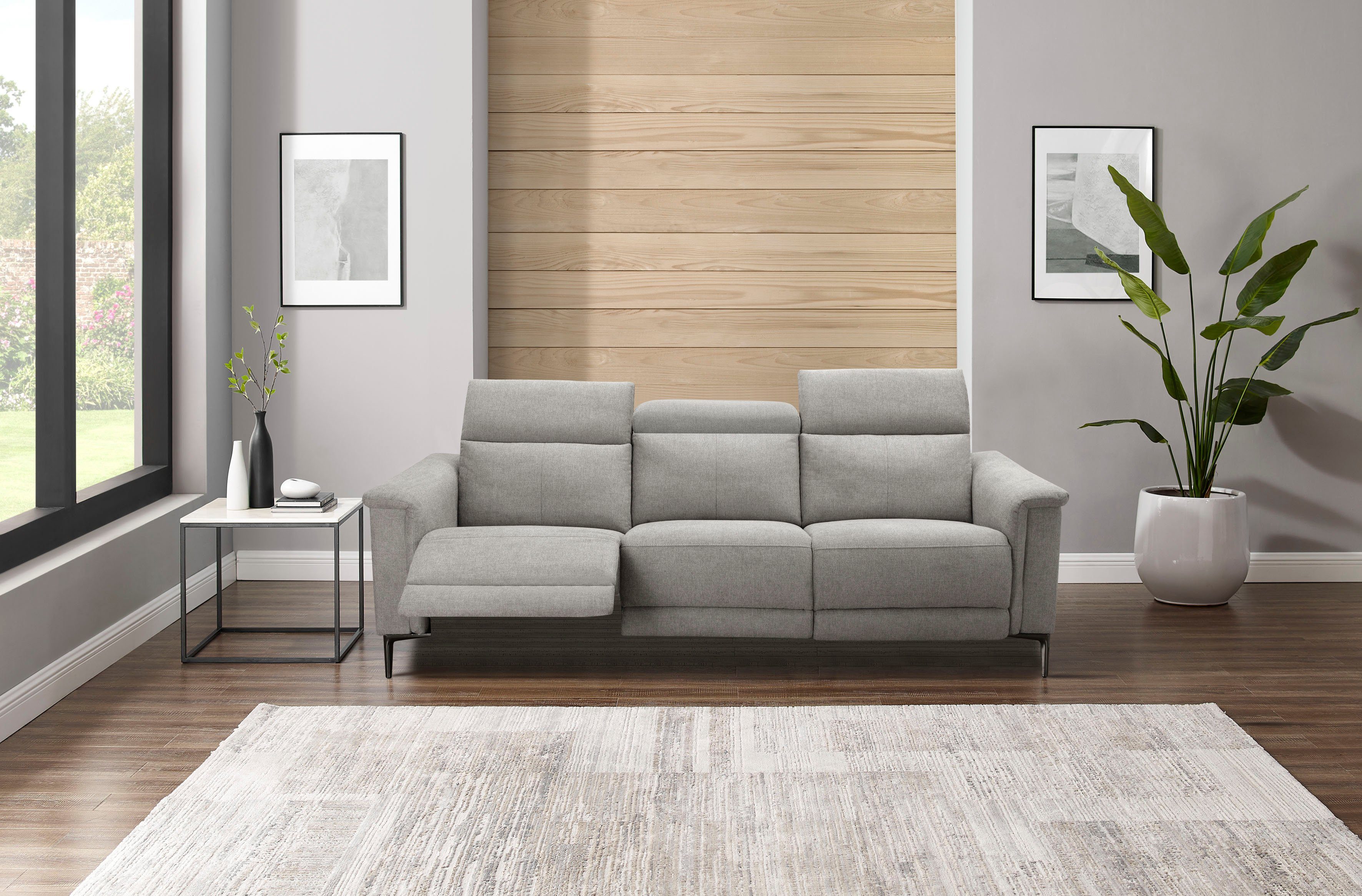 Places of Style 3-zitsbank Lund, met handmatige en elektrische relaxfunctie in 2 zittingen (links en rechts), usb-a, echt leer, kunstleer, geweven stof,