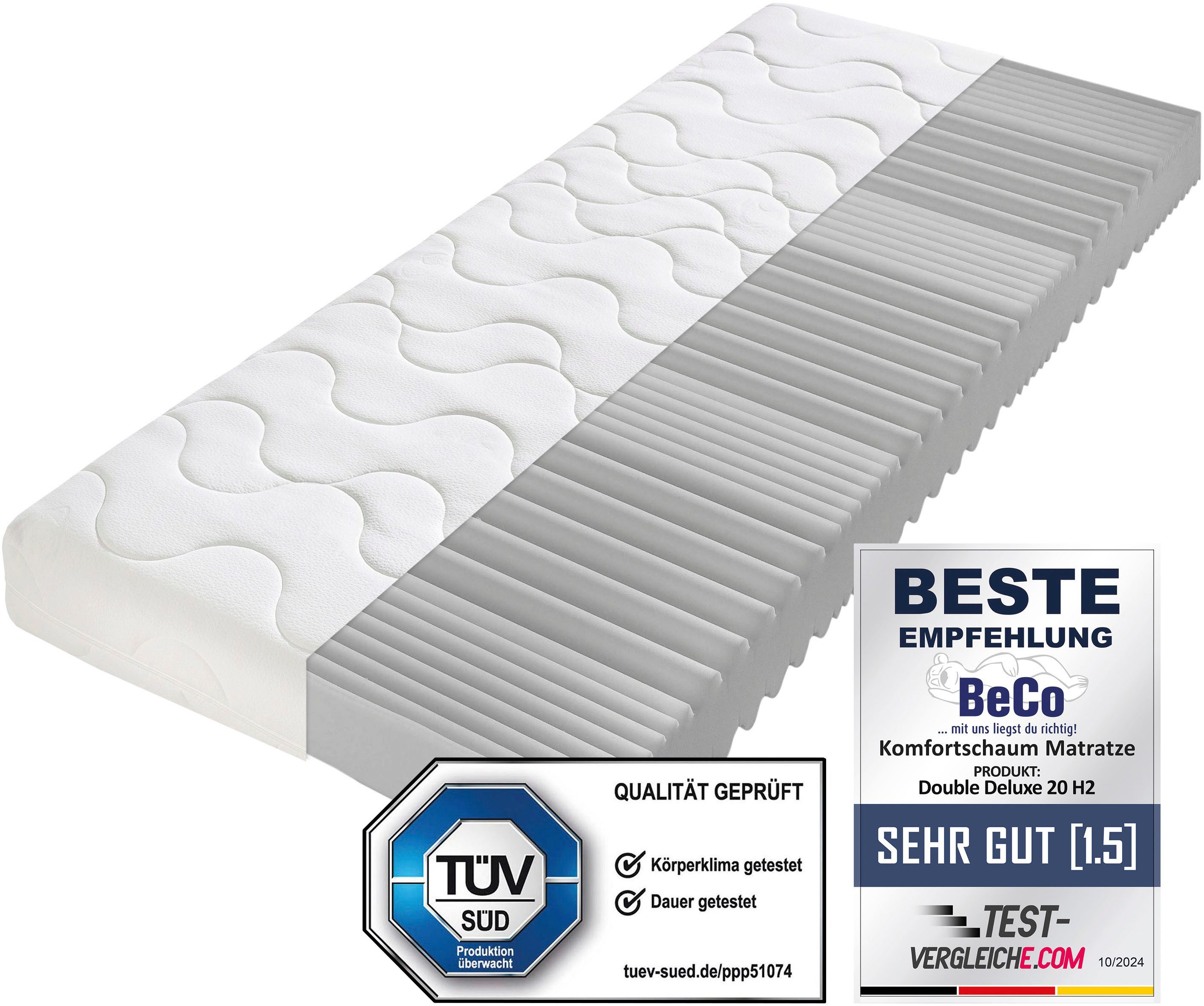 Beco Comfortschuimmatras Double Deluxe matras 20, matras in 90x200 cm en andere afm Matras door de TÜV SÜD getest*, meer dan 2.000