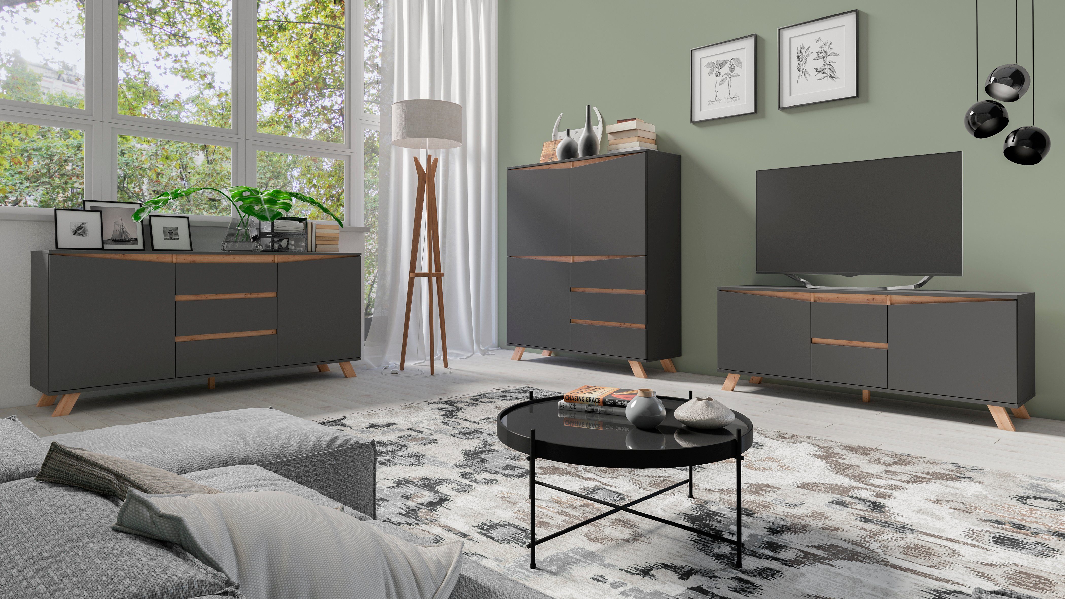 INOSIGN Tv-meubel VALENTIN 160 cm tv-meubel met 2 deuren en 2 lades in modern scandinavisch design
