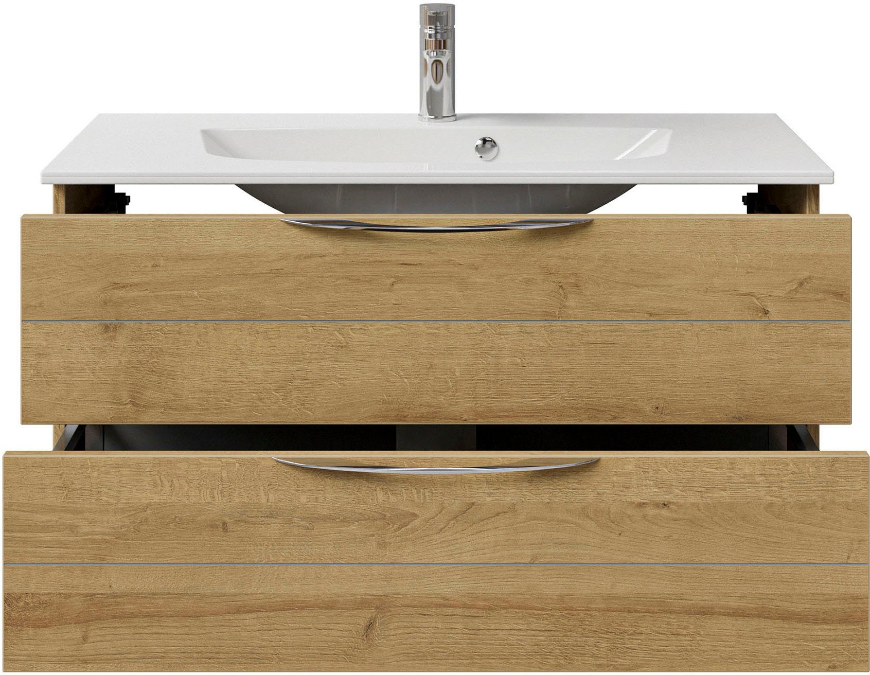 Saphir Wastafelonderkast Serie 6025 mineraalmarmeren wastafel met onderkast, 97 cm breed (2-delig)